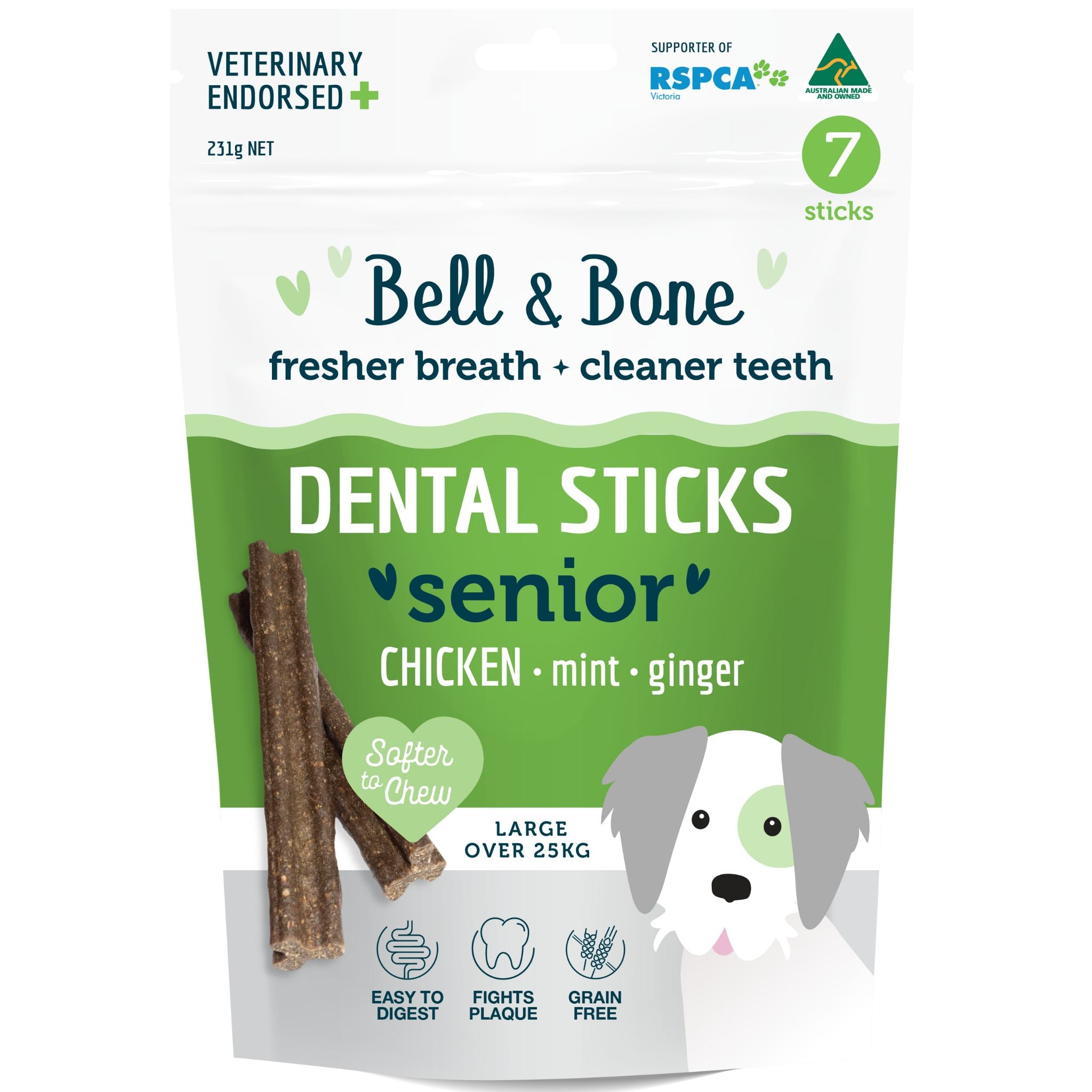 Bell and Bone Dental Sticks for Senior Dogs - Chicken, Mint and Ginger