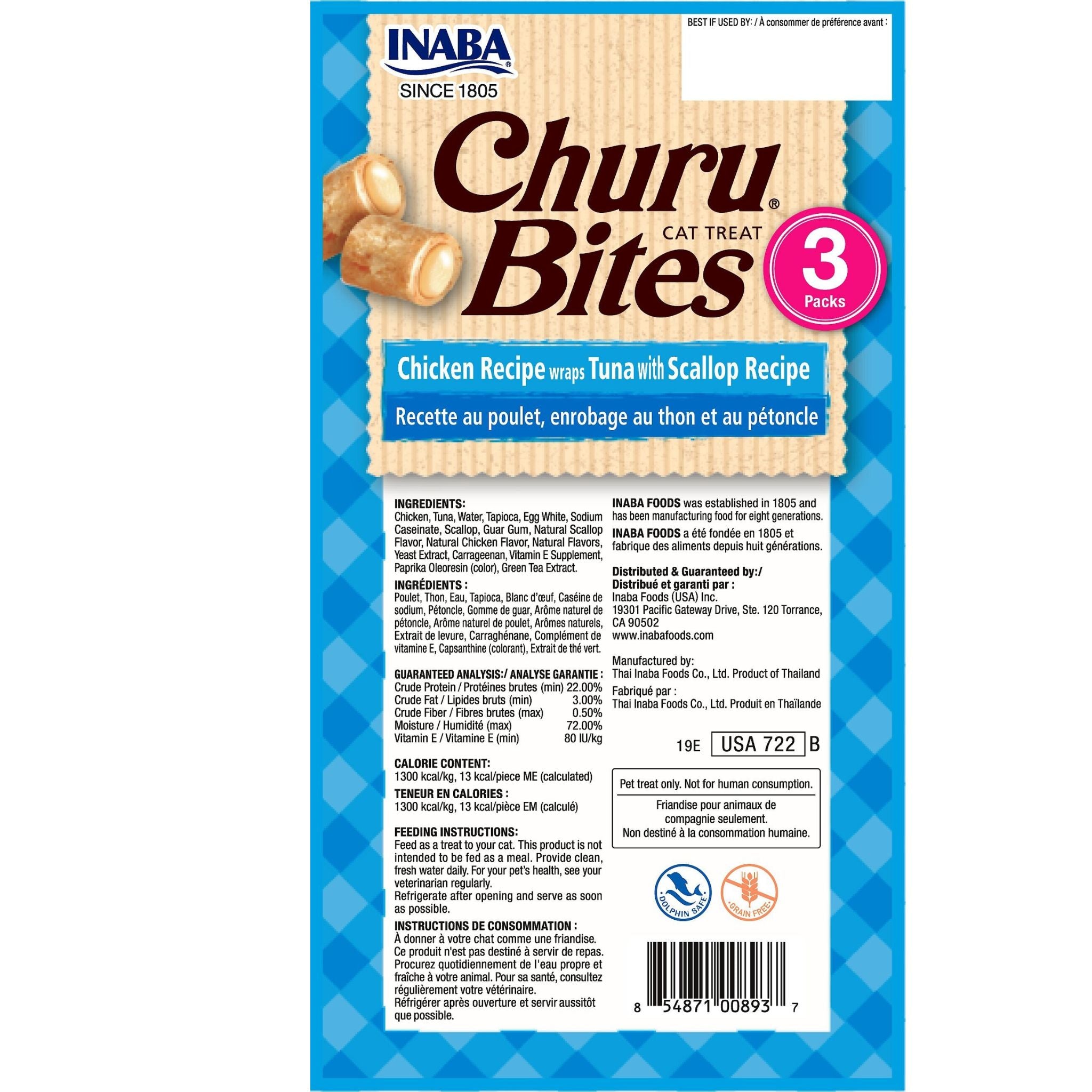 Inaba Cat Treat Churu Bites Chicken Wraps Tuna Scallop