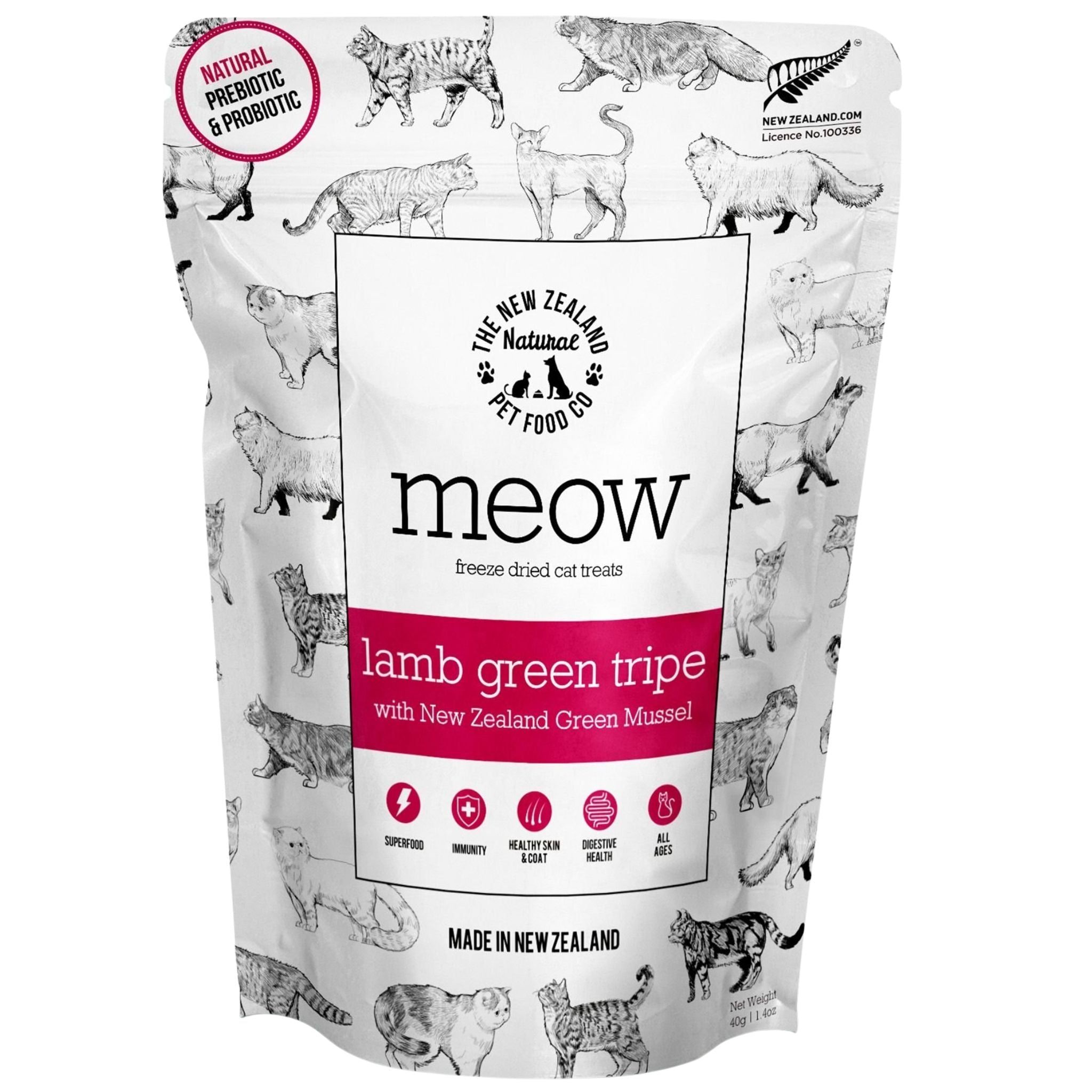 The New Zealand Natural Meow Freeze Dried Cat Treat Lamb Green Tripe