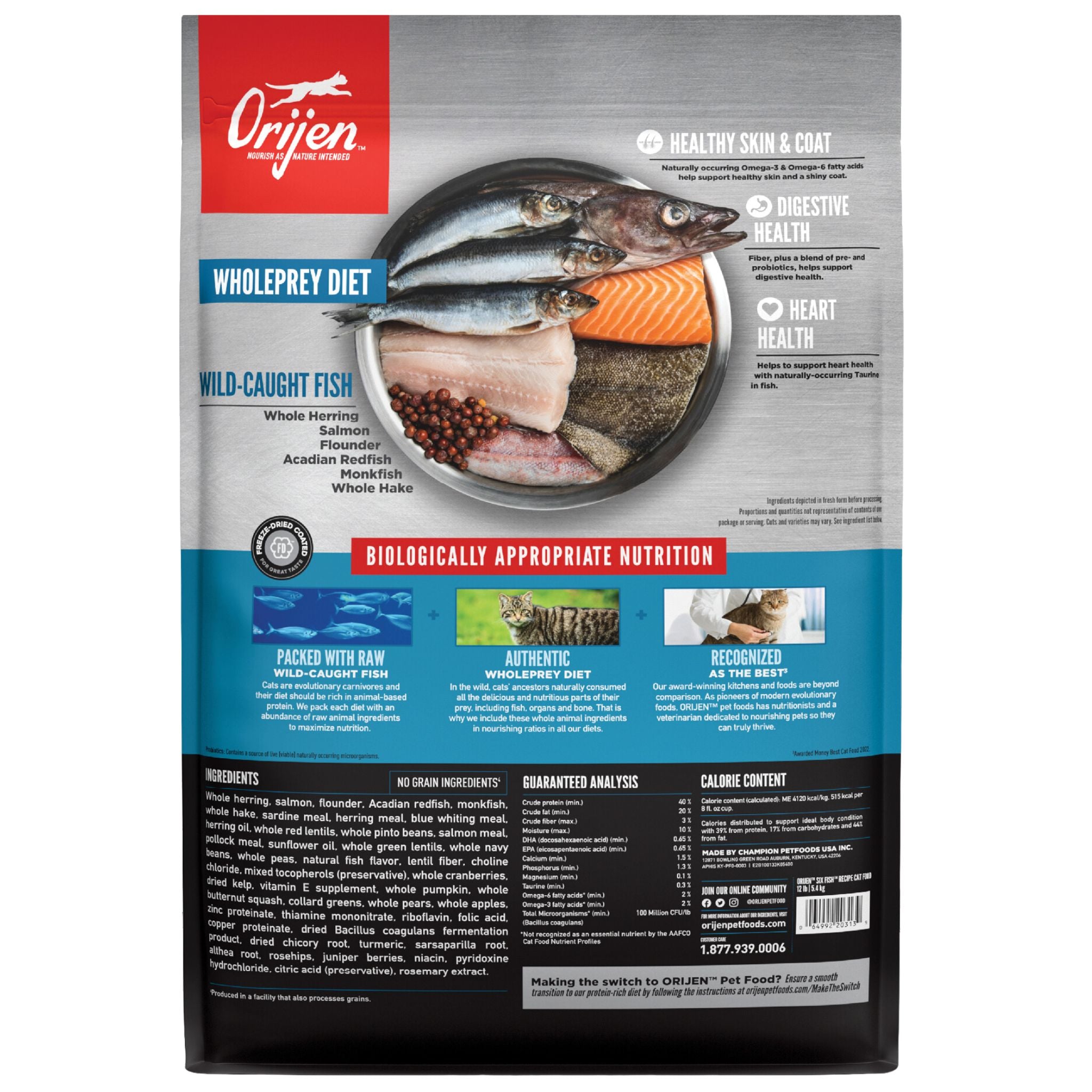 ORIJEN Biologically Appropriate Dry Cat Food Six Fish