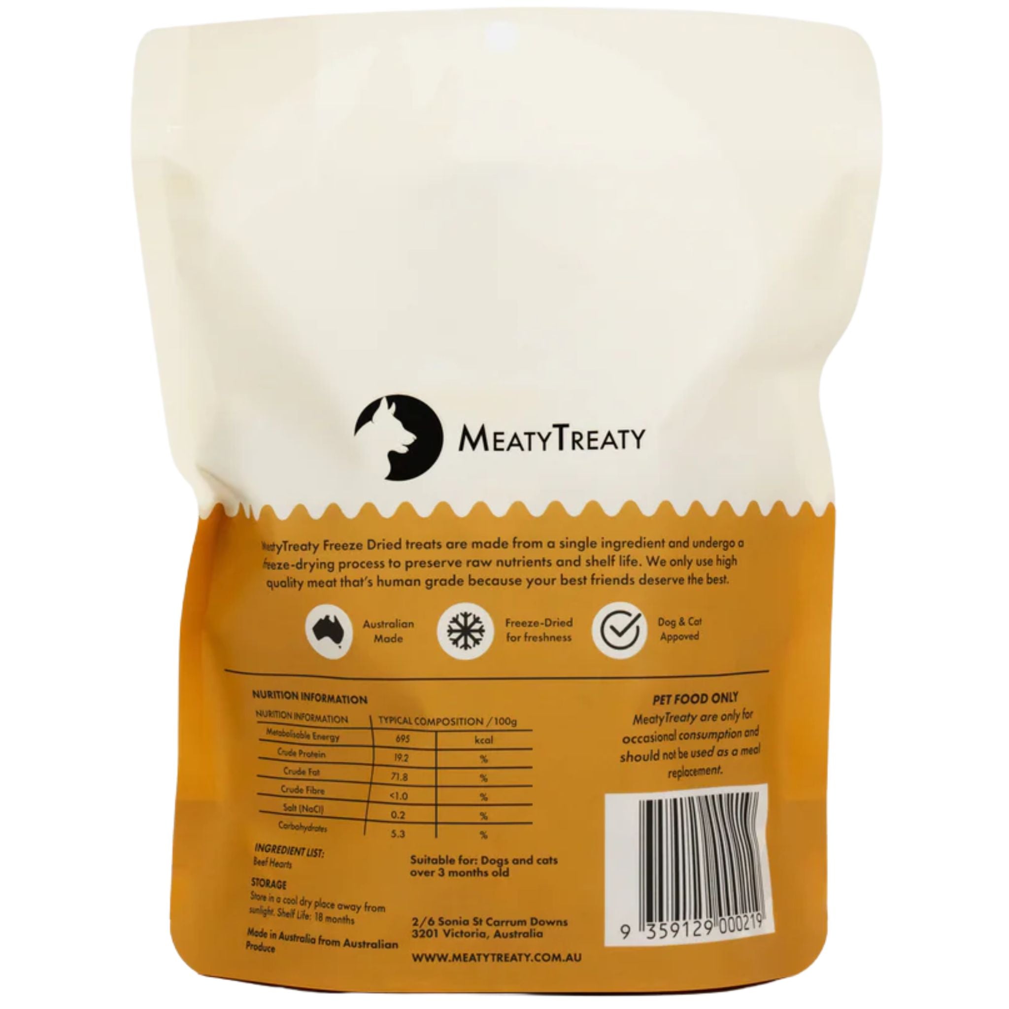 Meaty Treaty Freeze Dried Beef Hearts Cat & Dog Treats