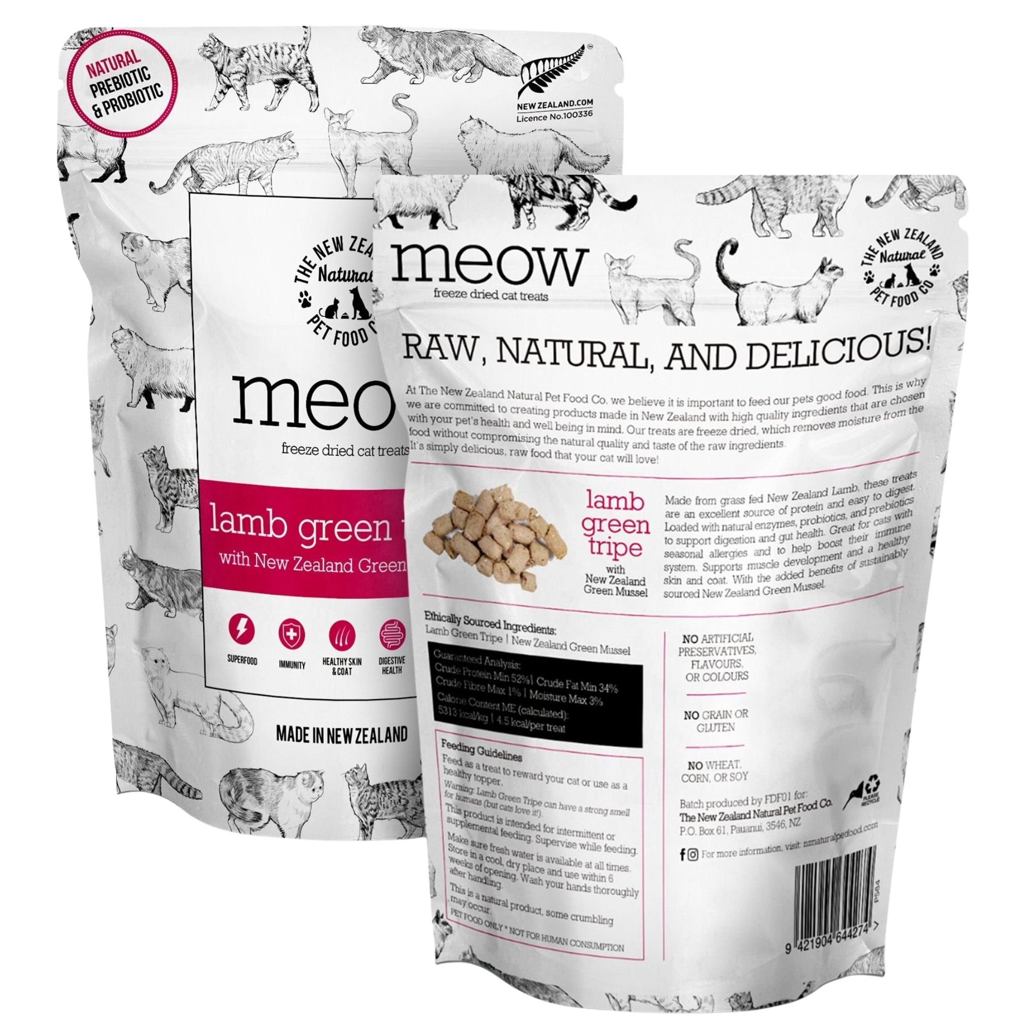 The New Zealand Natural Meow Freeze Dried Cat Treat Lamb Green Tripe