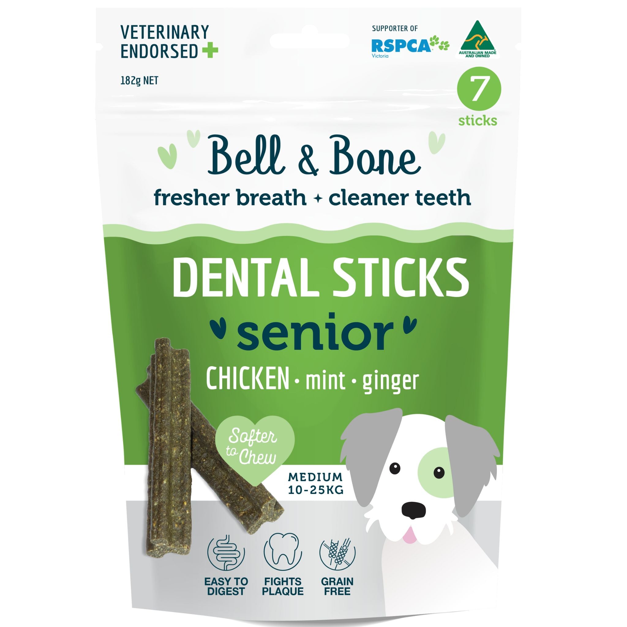Bell and Bone Dental Sticks for Senior Dogs - Chicken, Mint and Ginger