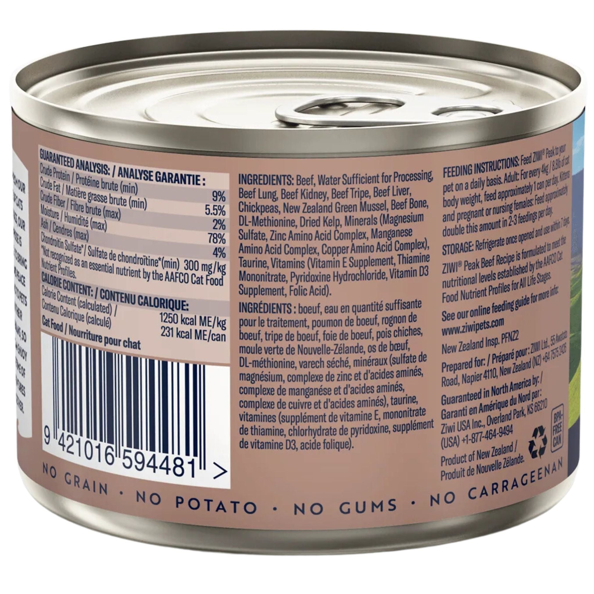 ZIWI Peak Cat Food Cans Beef 185g | PeekAPaw Pet Supplies