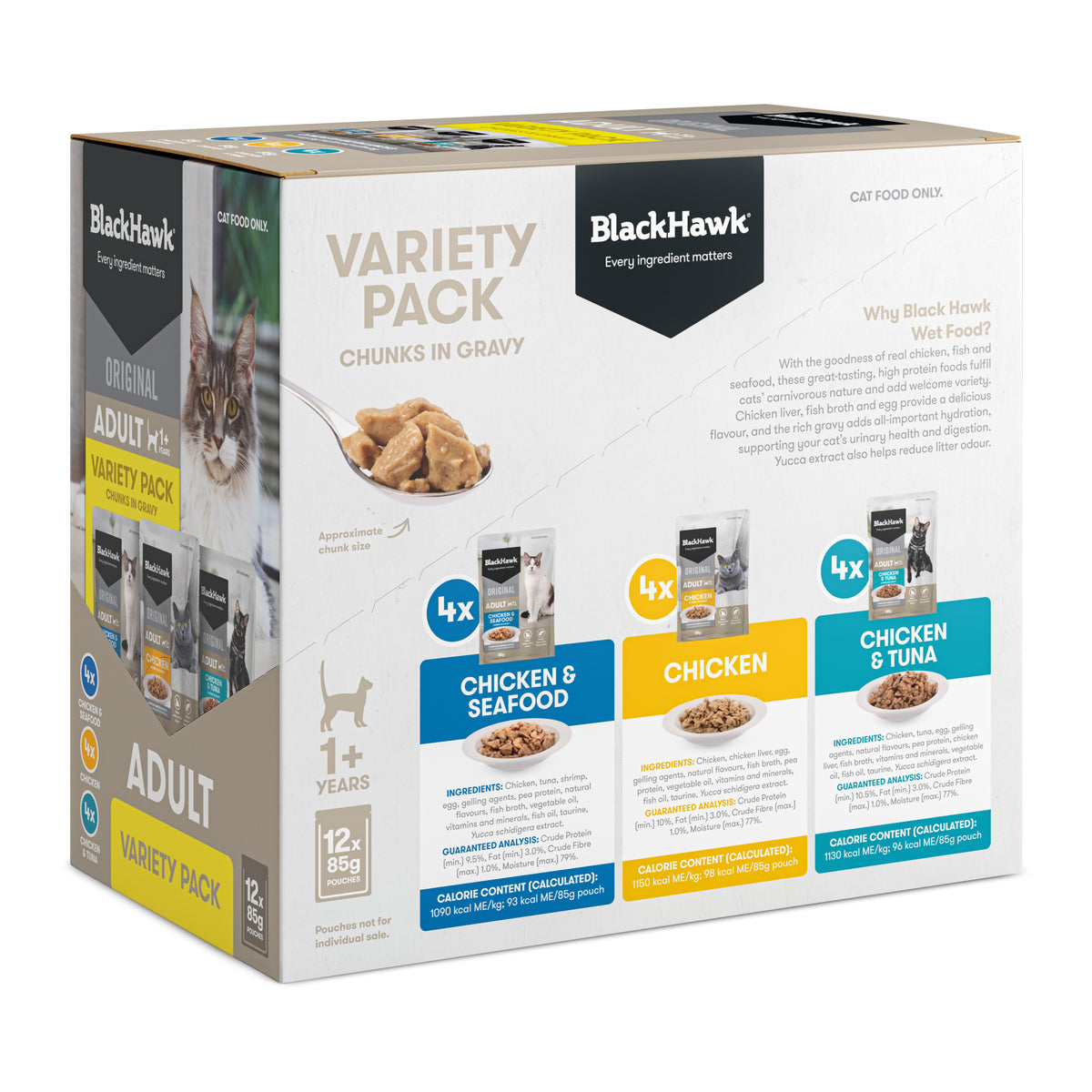 Black Hawk Original Adult Variety Pack carton – angled view showing the three flavours