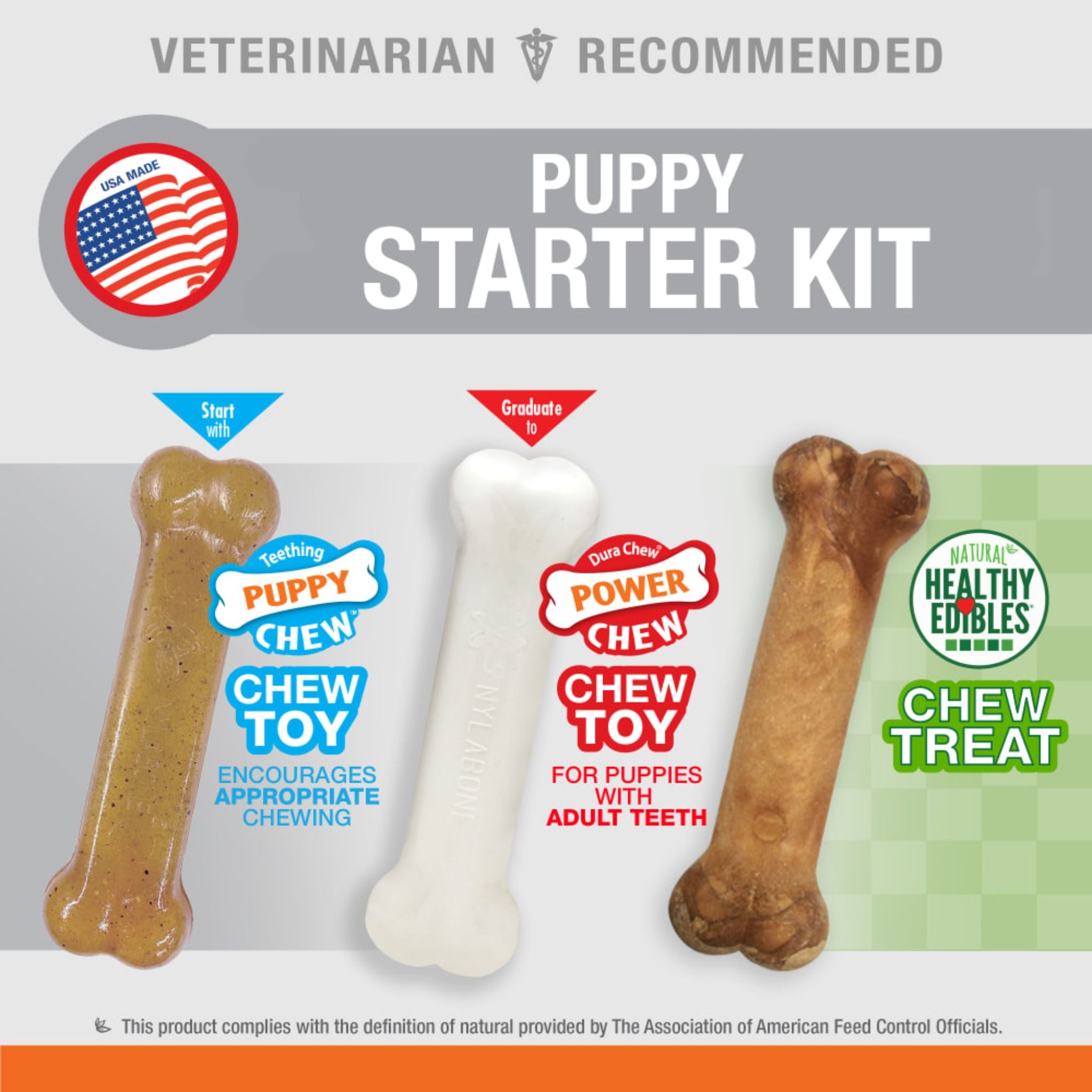Nylabone Natural Puppy Starter Kit Dog Chew Toy with Chew Treat