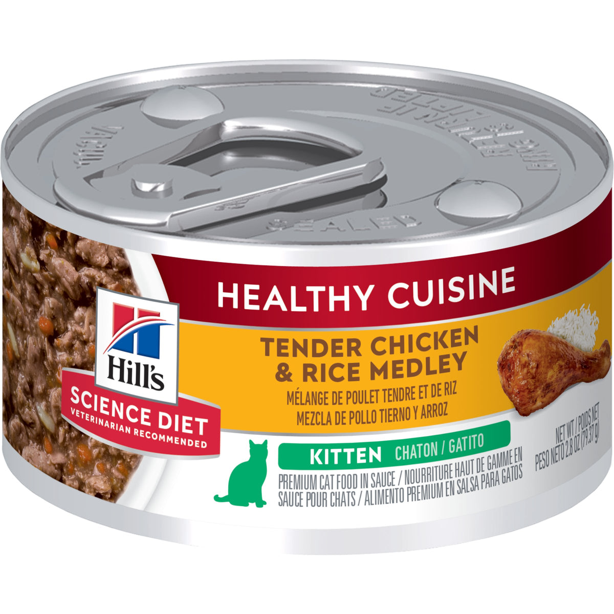 Hill's Science Diet Kitten Healthy Cuisine Tender Chicken & Rice Medley 79g can – front