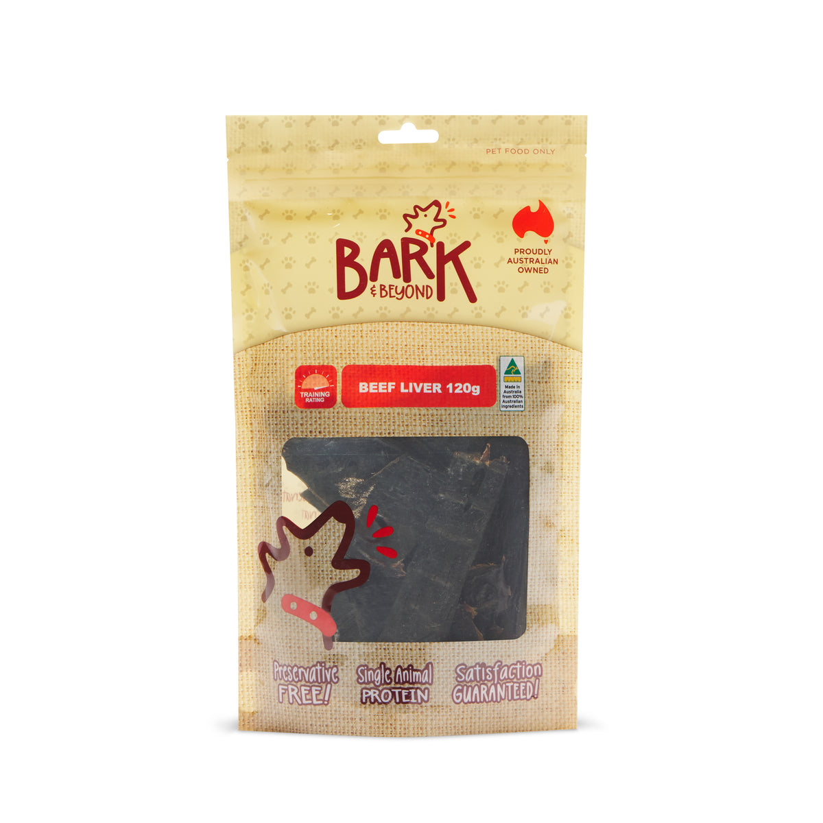 Bark & Beyond Beef Liver dog treats, 120g – front of pack