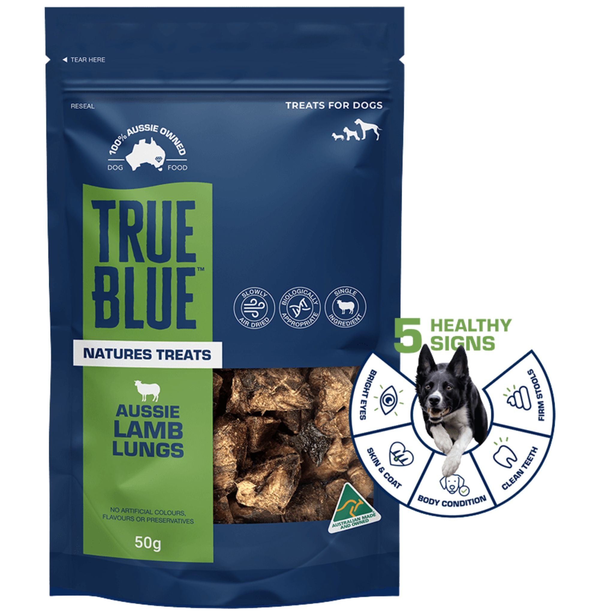 True Blue Air Dried Dog Treats Aussie Lamb Lungs
