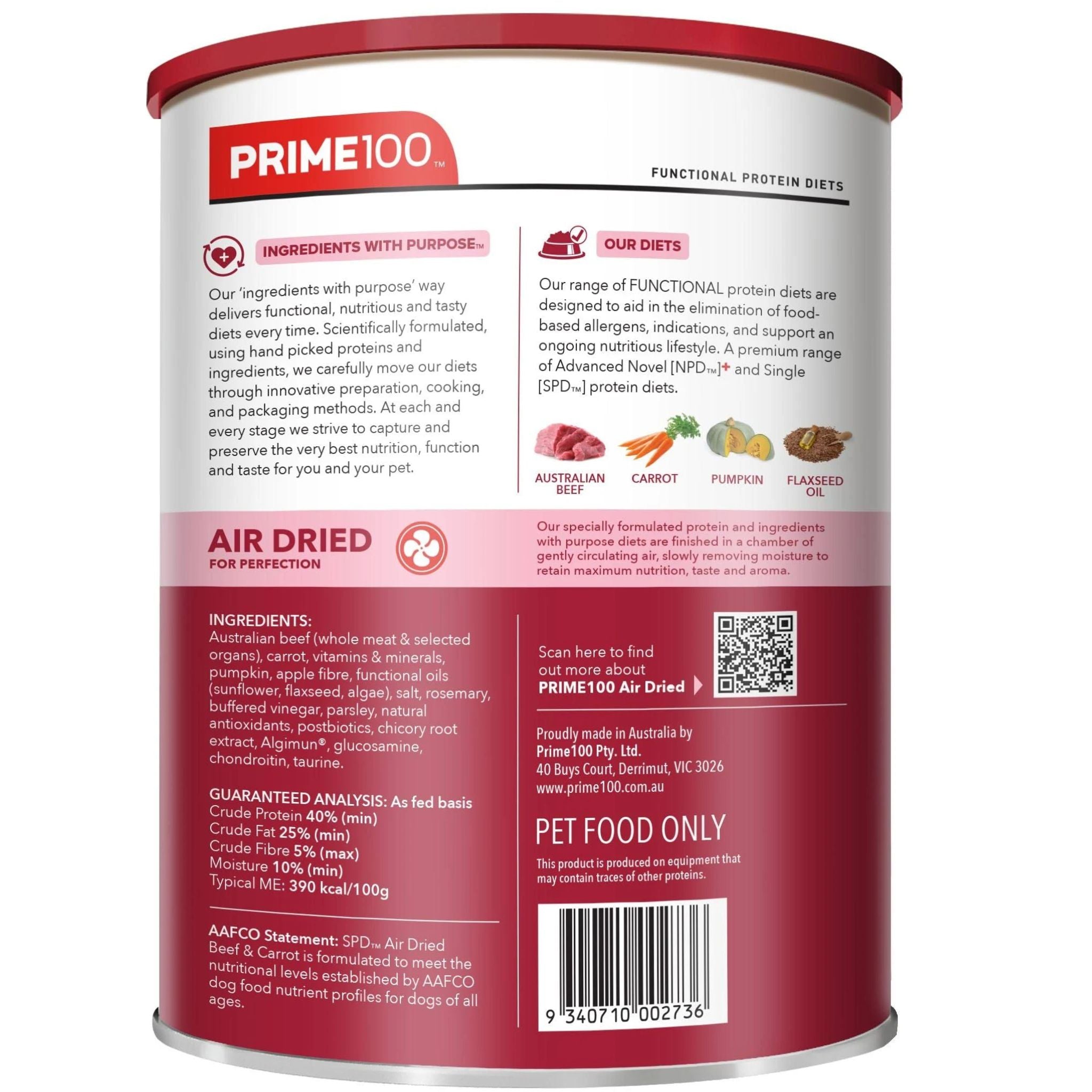 Prime100 SPD Air Dry Dog Food Beef & Carrot