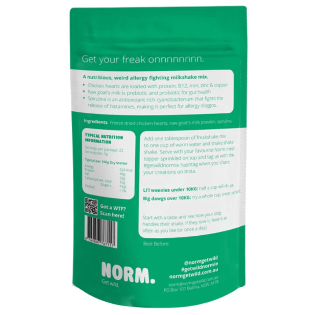 Norm Spirulina And Chicken Heart Freakshake - Back | PeekAPaw Pet Supplies