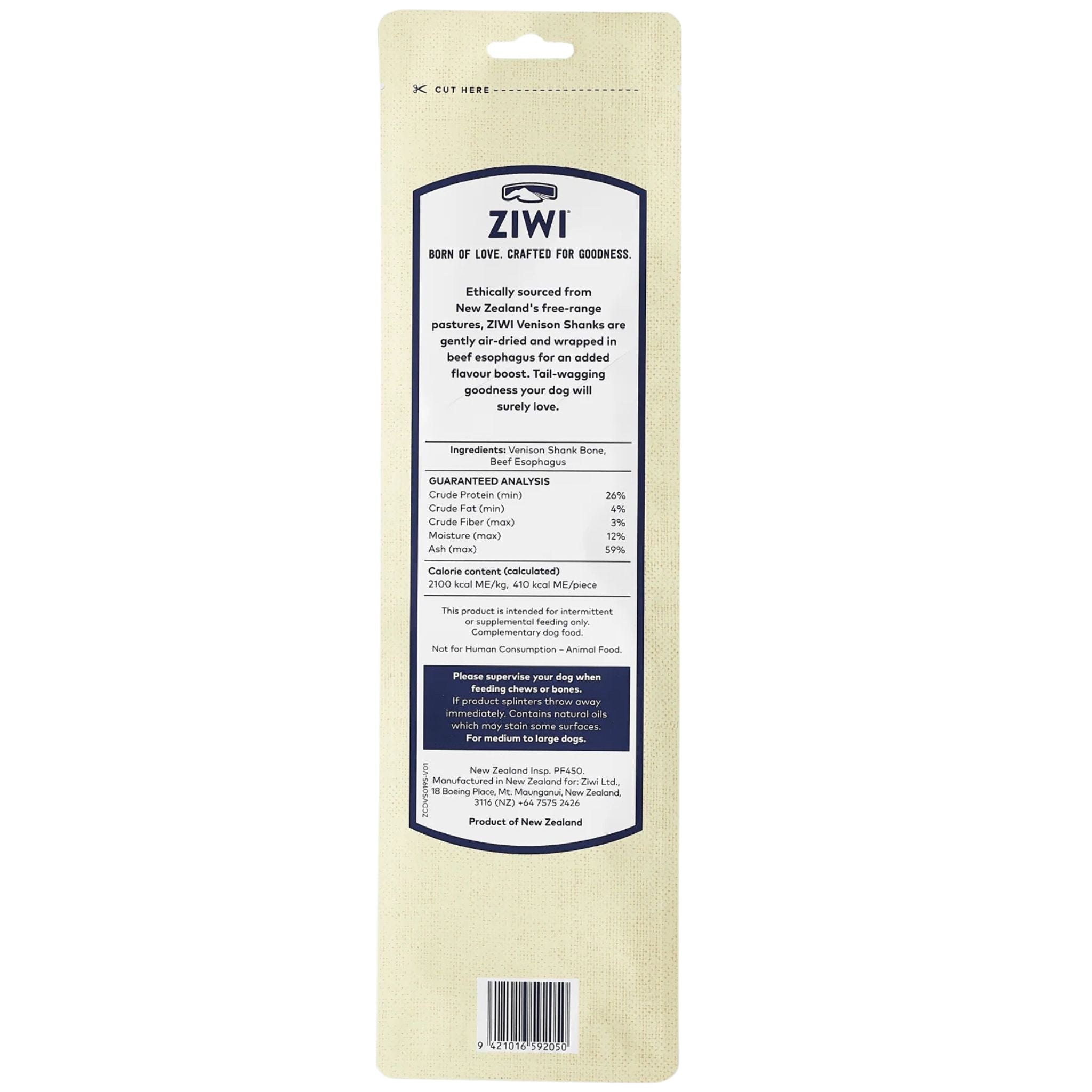 ZIWI Dog Treats Venison Shank Bone - Half | PeekAPaw Pet Supplies