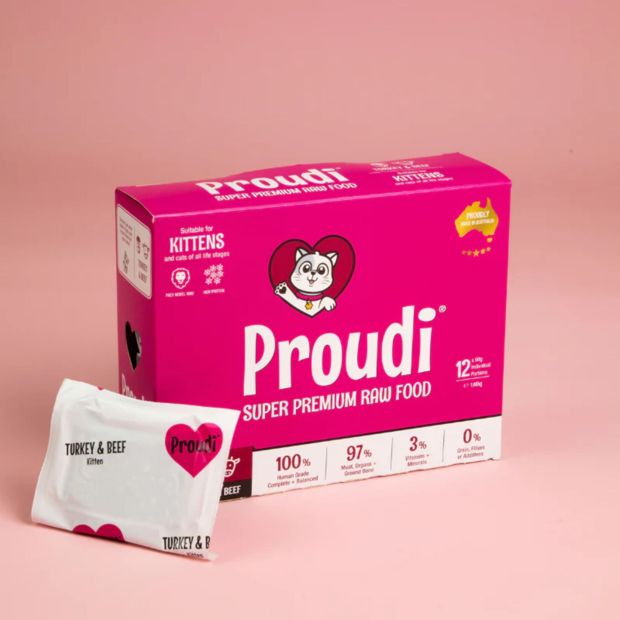 Proudi Turkey and Beef Raw Patties for Kittens