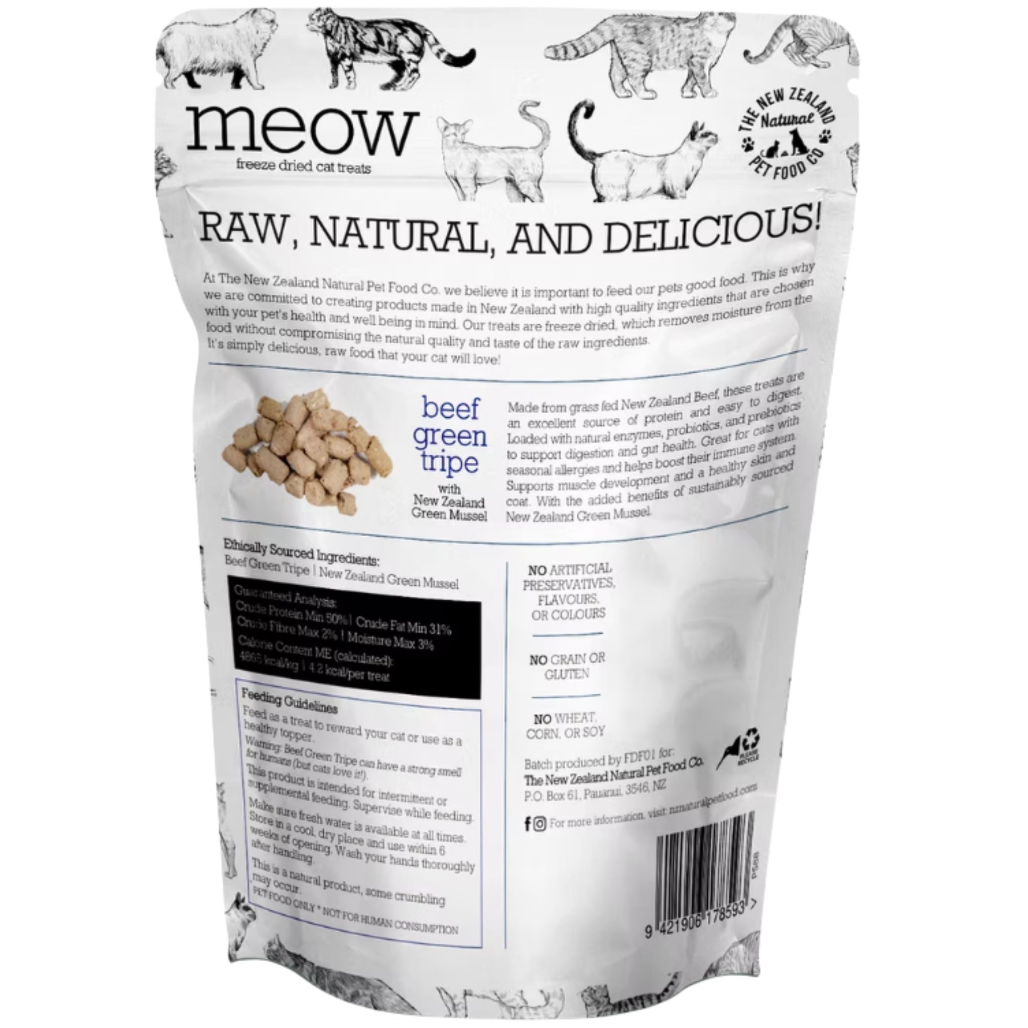 The New Zealand Natural Meow Freeze Dried Cat Treat Beef Green Tripe