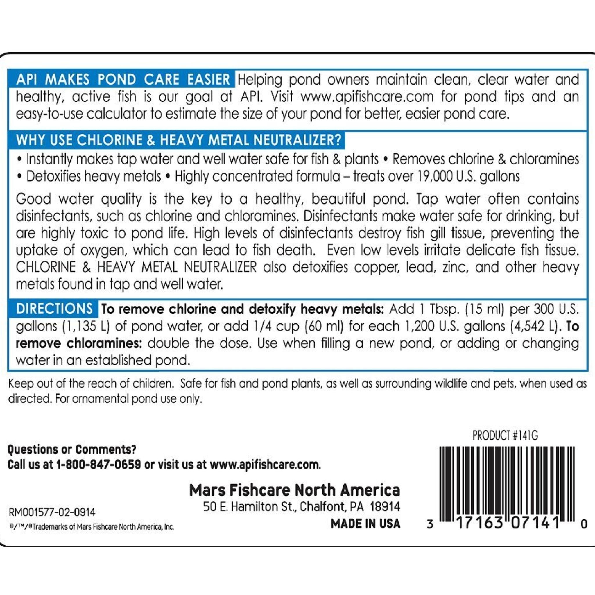API Pond Care Chlorine And Heavy Metal Detoxifier