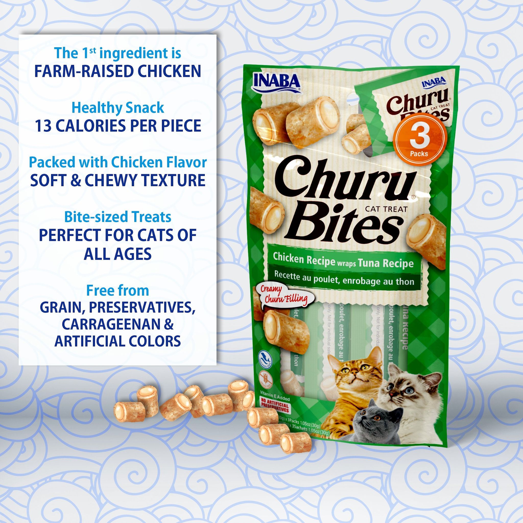 Inaba Cat Treat Churu Bites Chicken Wraps with Tuna
