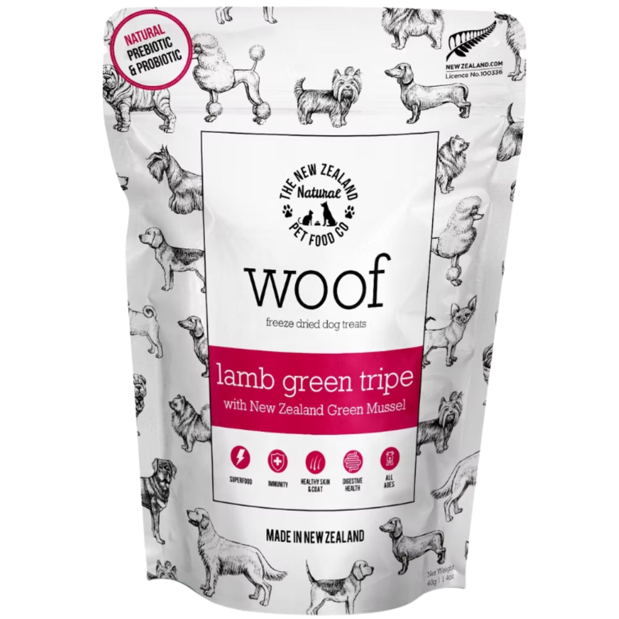 The New Zealand Natural Woof Freeze Dried Dog Treat Lamb Green Tripe