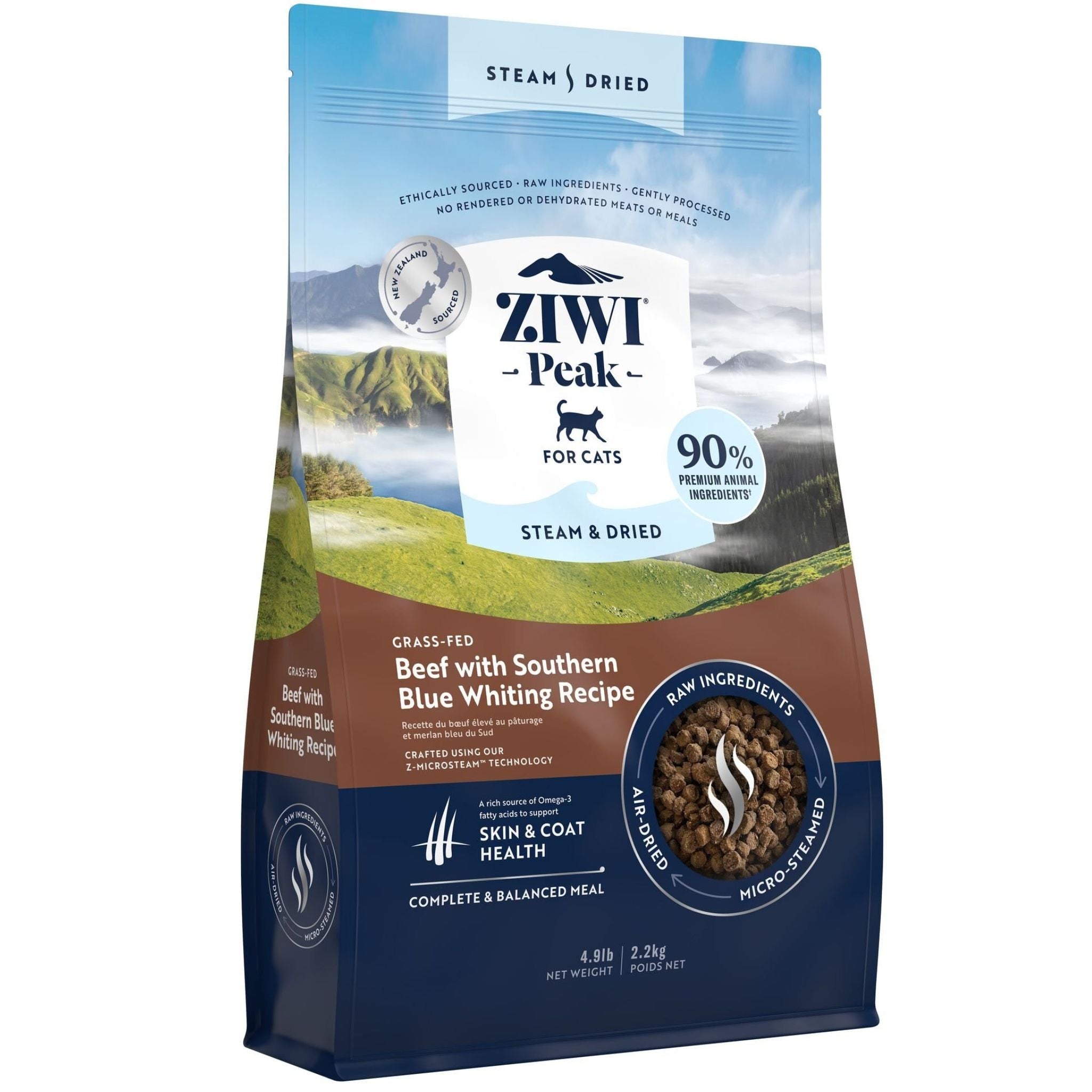 Ziwi Peak Steam and Dried Cat Food Grass-Fed Beef with Southern Blue Whiting