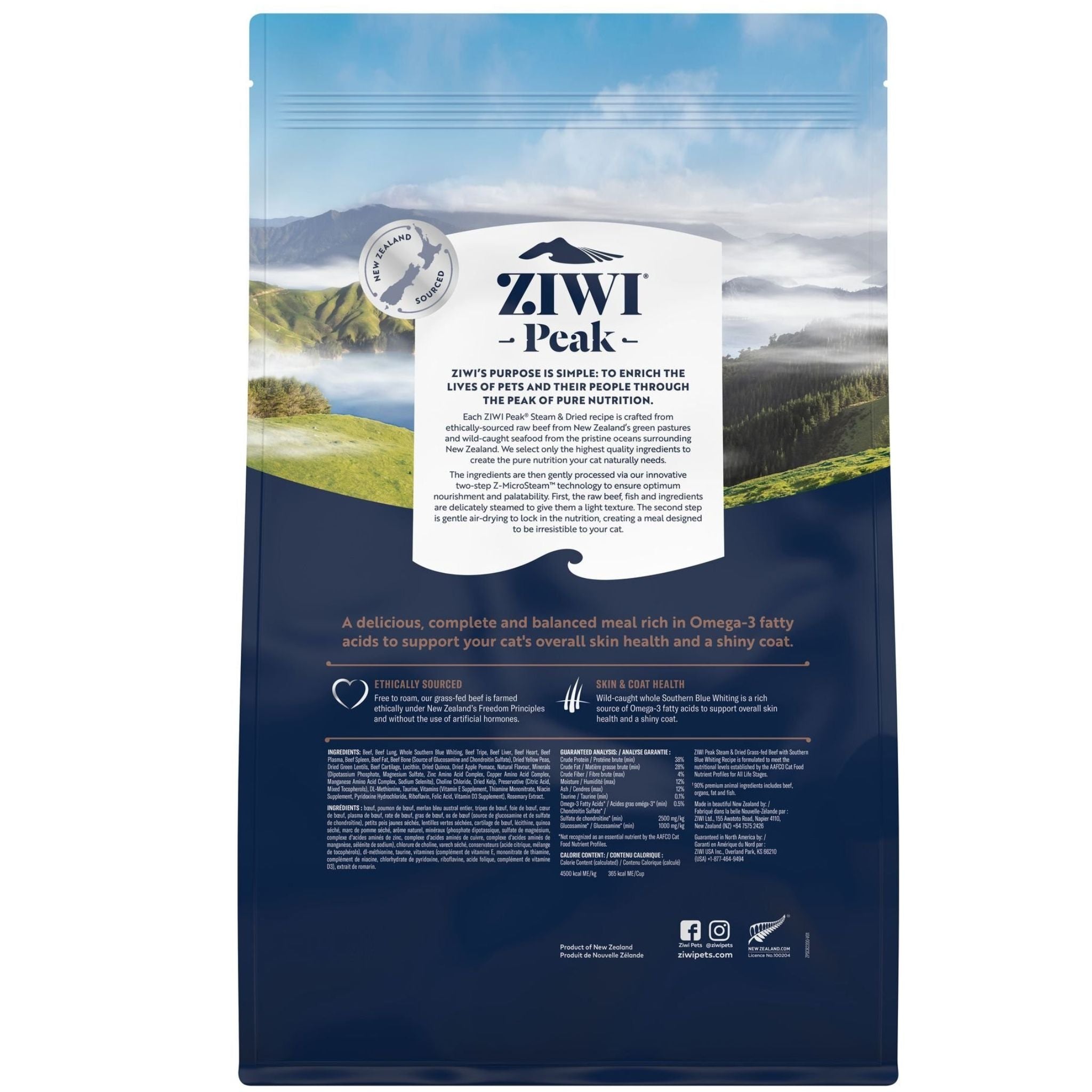 Ziwi Peak Steam and Dried Cat Food Grass-Fed Beef with Southern Blue Whiting