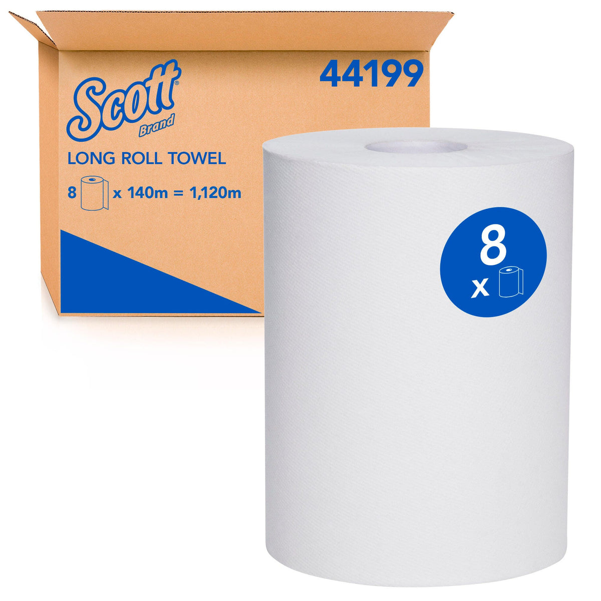Scott 44199 long roll hand towel, white paper roll