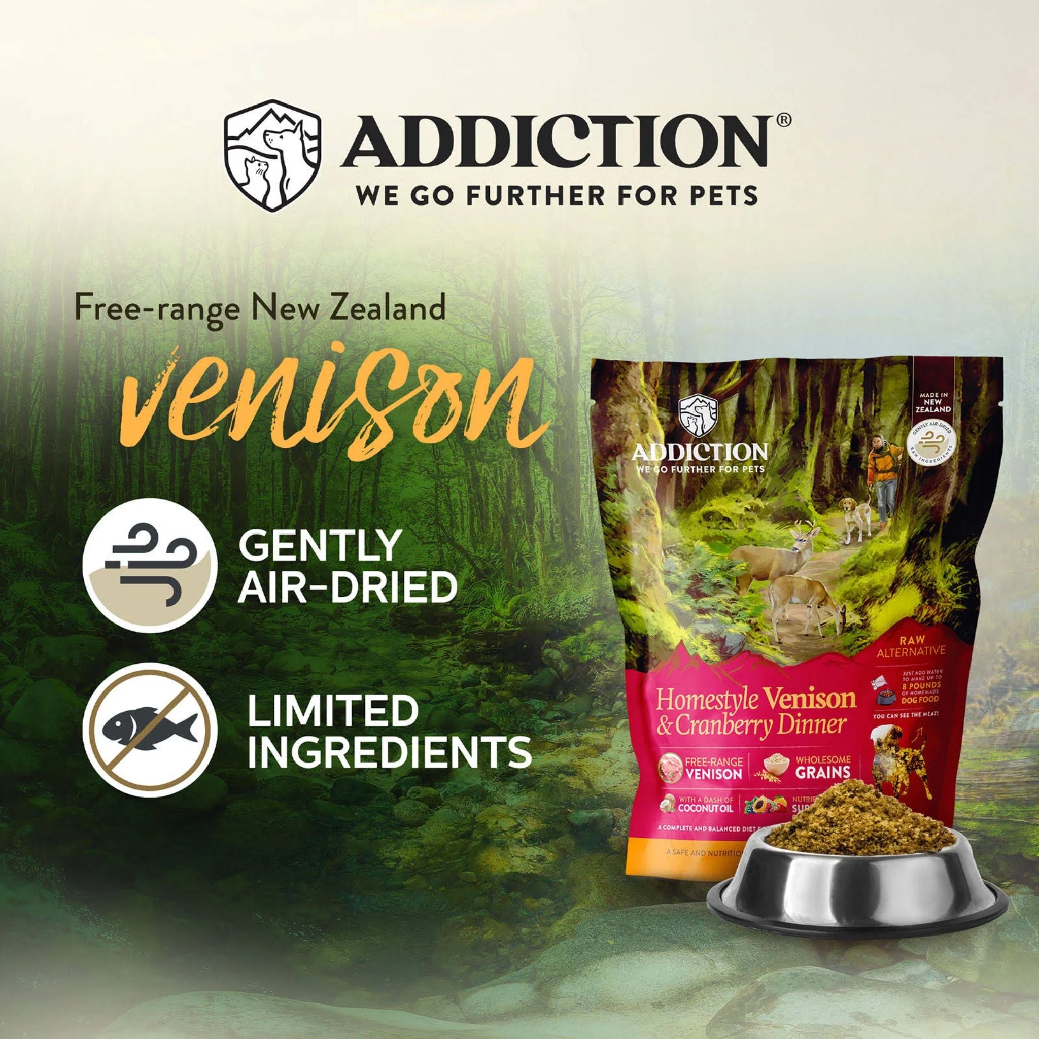 ADDICTION Homestyle Venison & Cranberry Dinner Raw Alternative Dog Food