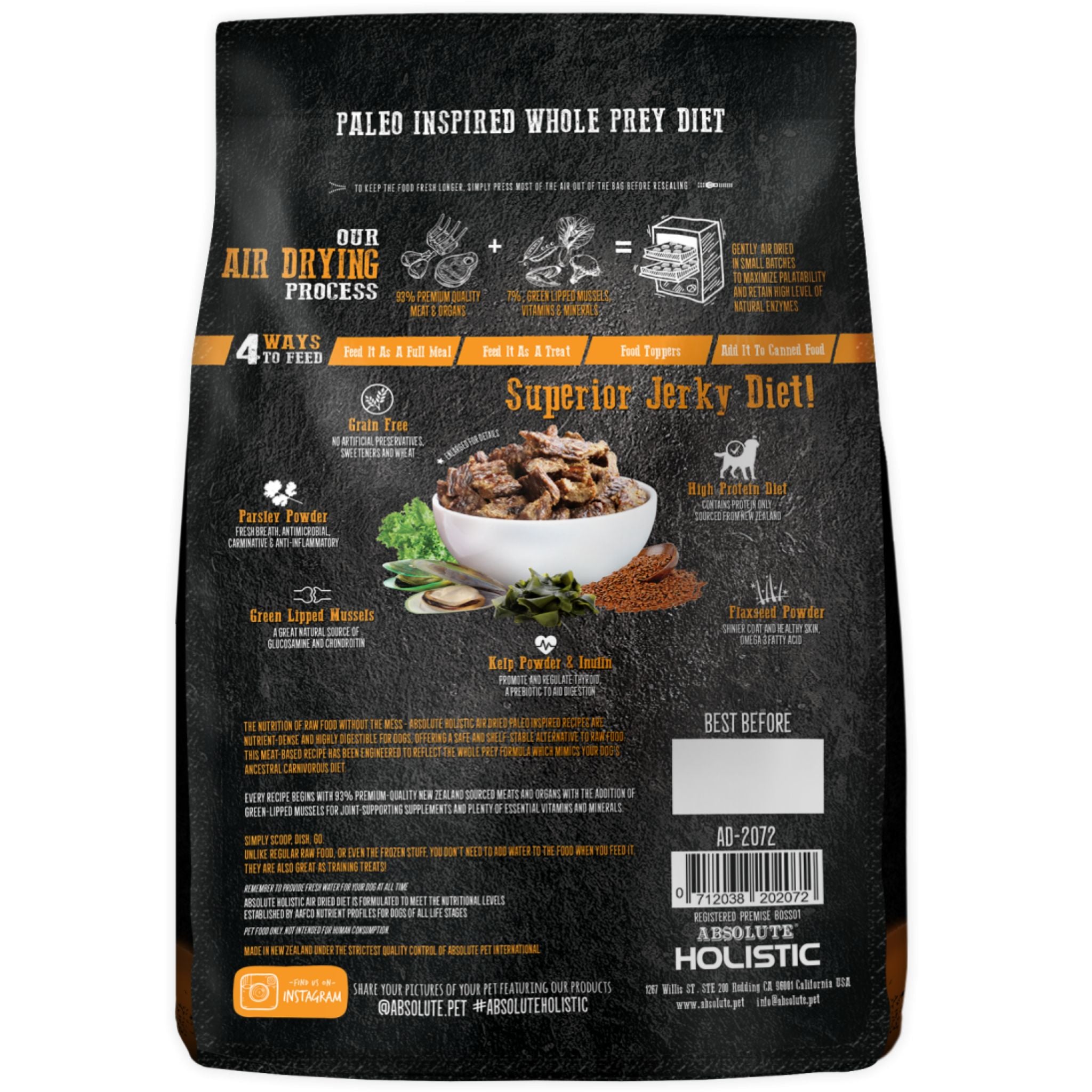 Absolute Holistic Air Dried Dog Food Lamb and Salmon