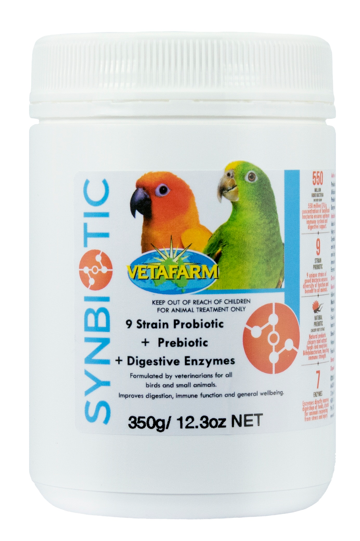 Vetafarm Synbiotic Avian Support 350g tub – front
