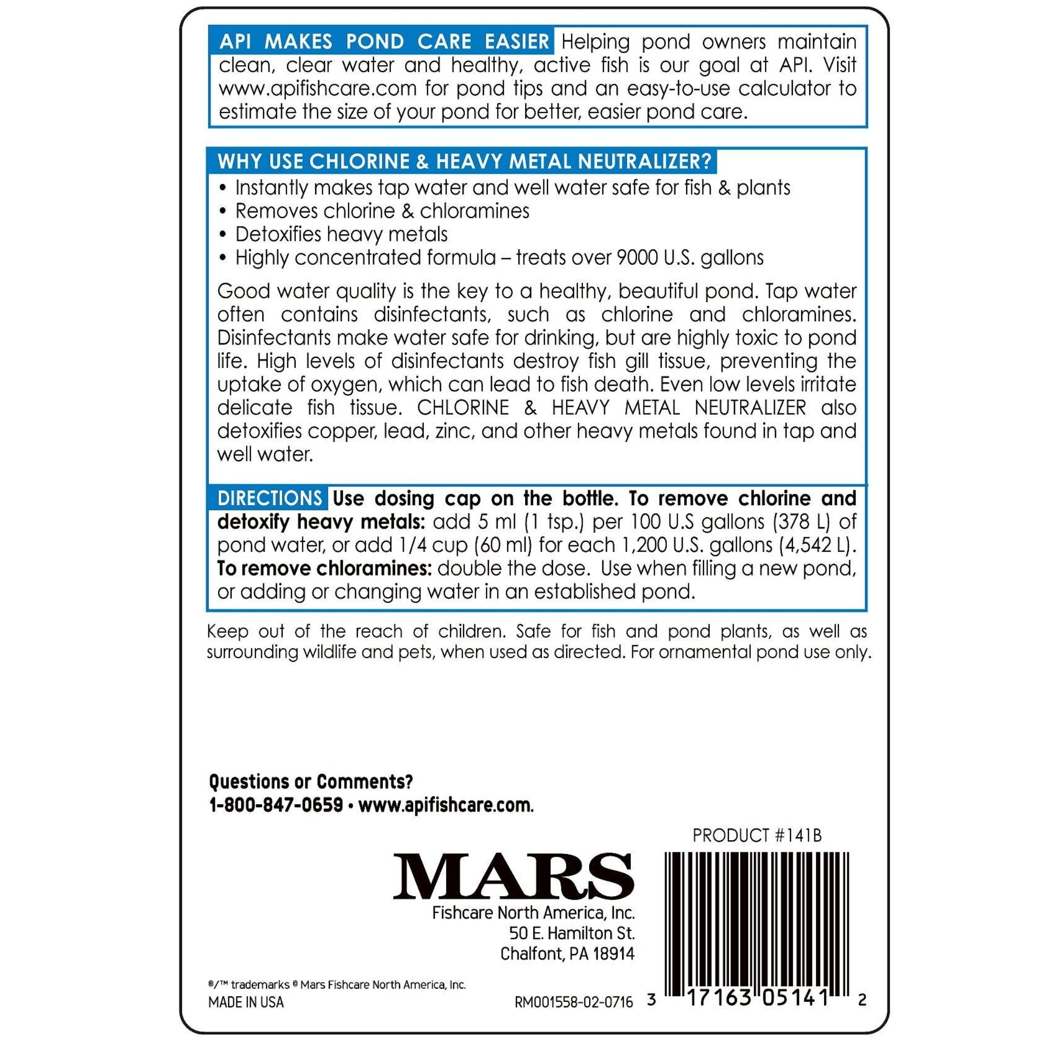 API Pond Care Chlorine And Heavy Metal Detoxifier