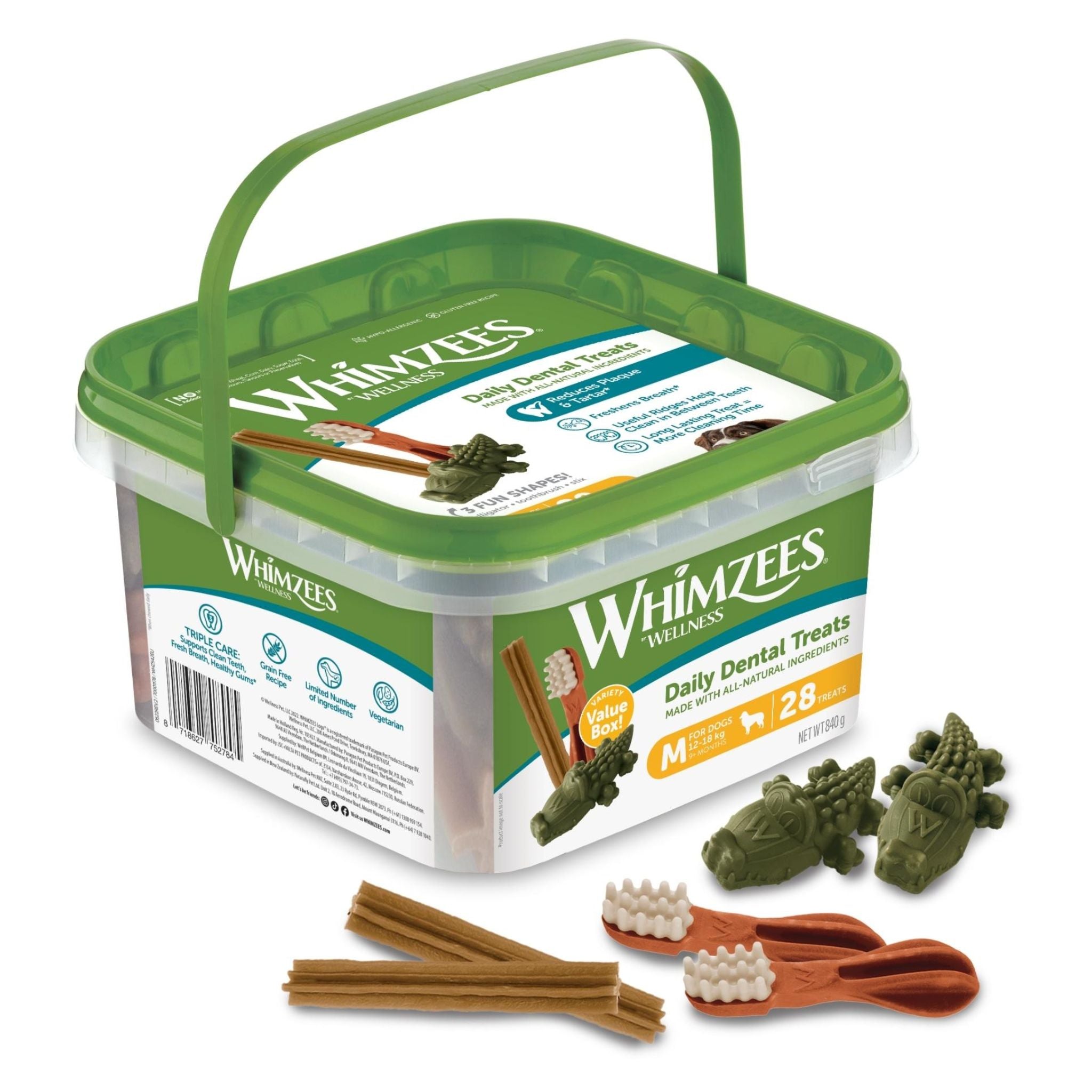 Whimzees Dental Dog Treats Variety Boxes - Alligator + Stix + Toothbrush