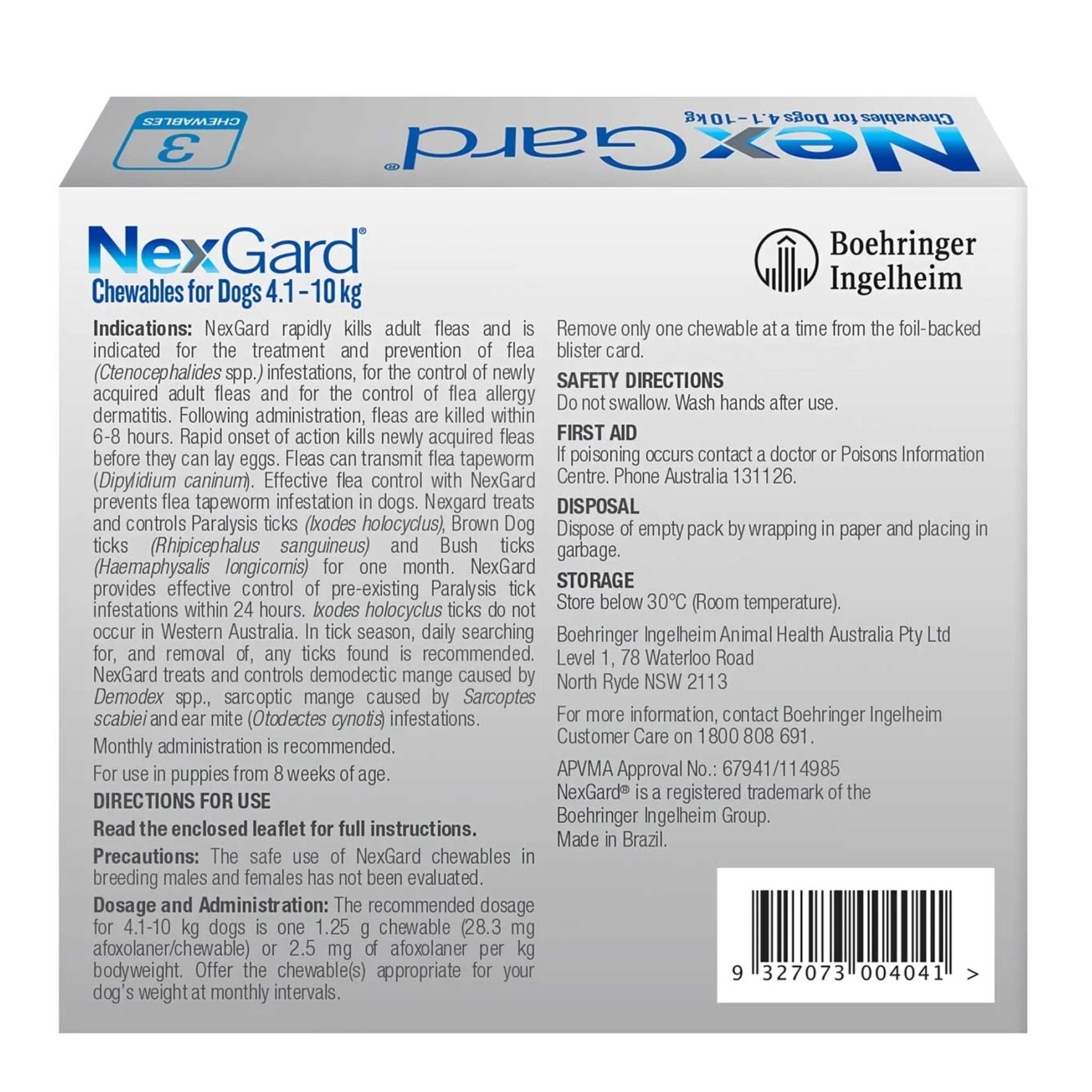 NexGard Chewables For Small Dogs 4.1-10kg Blue