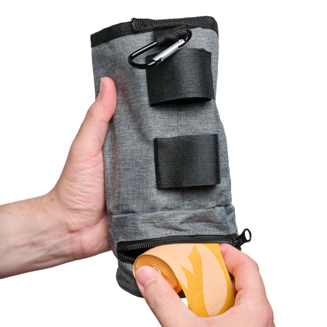 All Fur You Poop Can - Portable Bag Dispenser and Carry Full Bags - Grey | PeekAPaw Pet Supplies