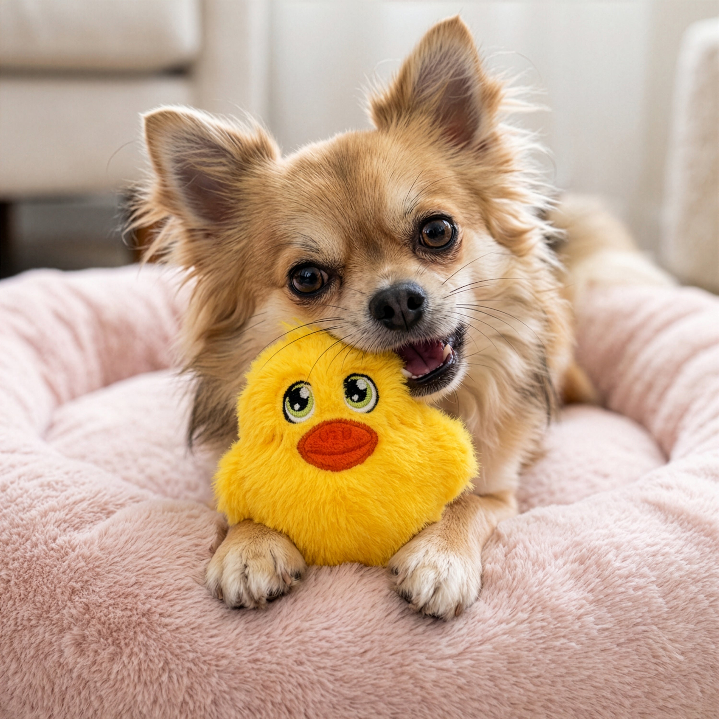 Dog using the KONG Dog Toys Snuzzles Mini Duck
