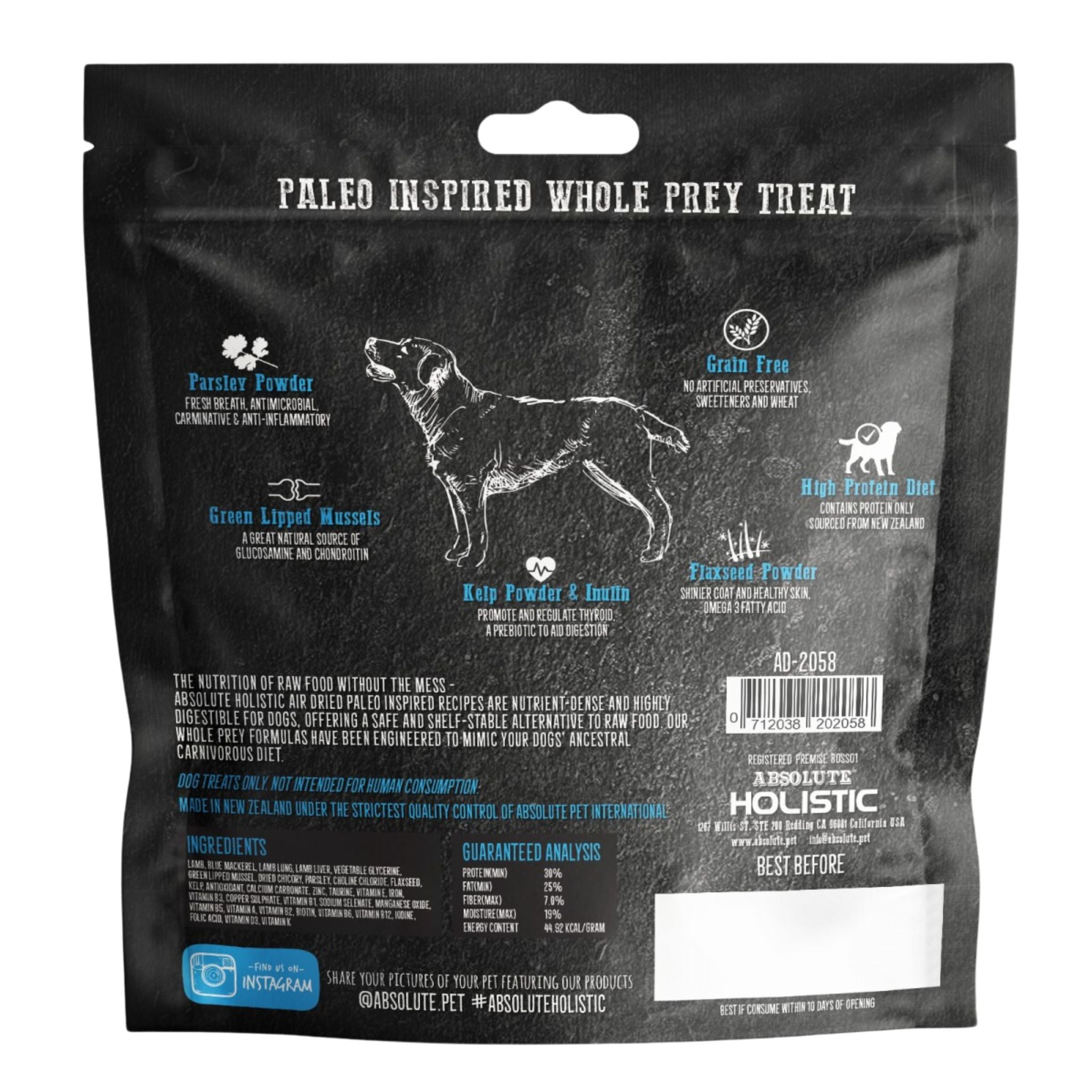 Absolute Holistic Air Dried Dog Treats Blue Mackerel & Lamb