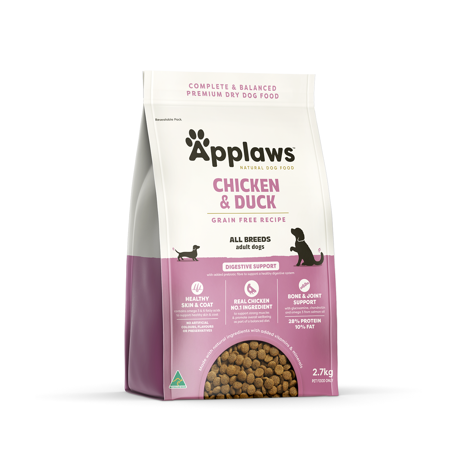 Applaws Grain Free Natural Dry Dog Food Chicken & Duck 2.7kg bag – front of pack | PeekAPaw
