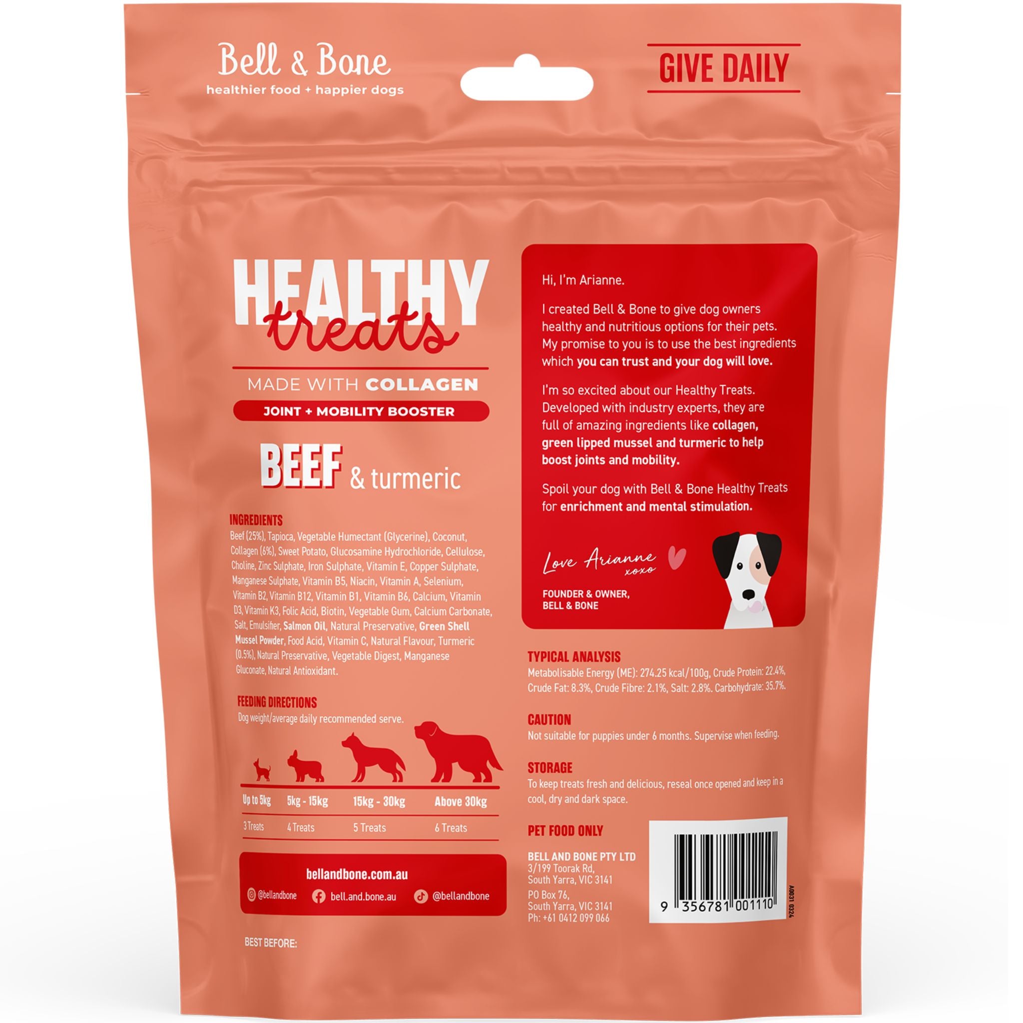 Bell and Bone Healthy Dog Treats Beef & Turmeric for Joint and Mobility Booster