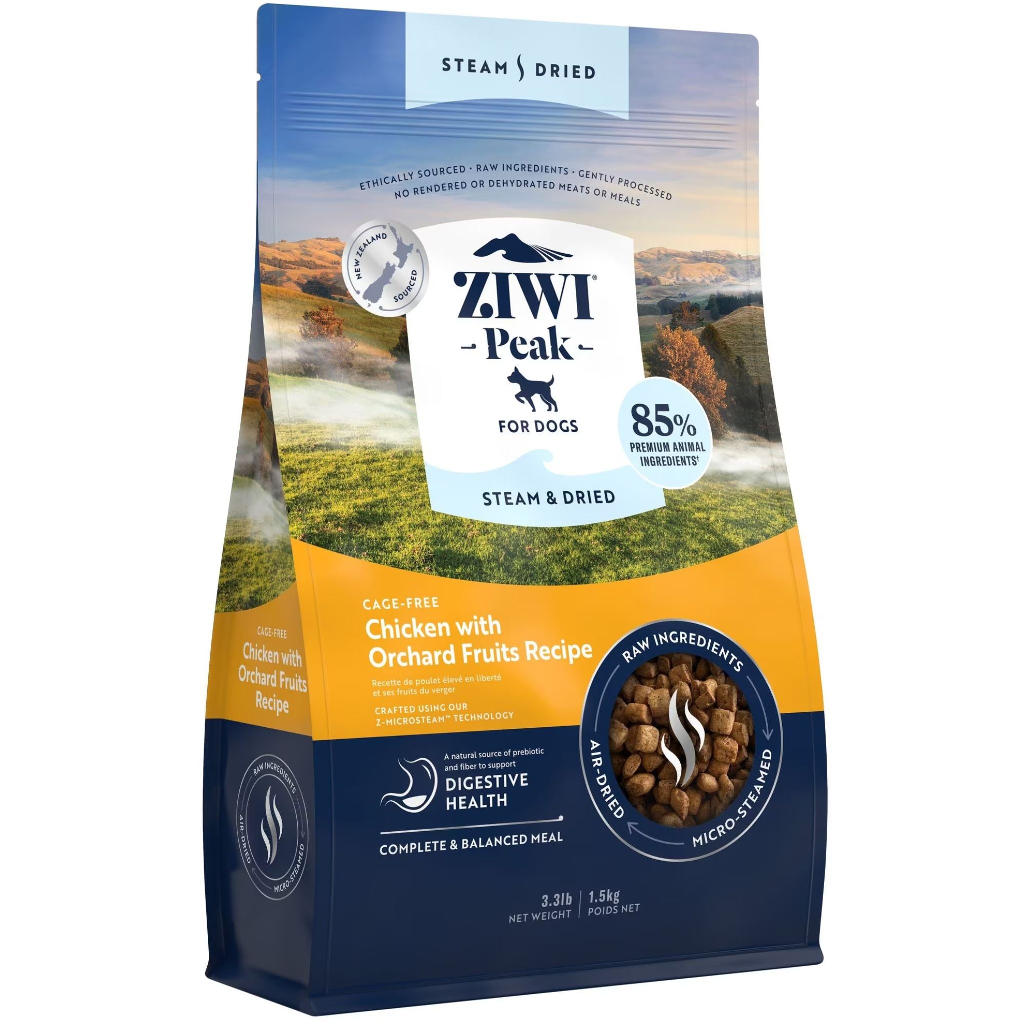 Ziwi Peak Steam and Dried Dog Food Cage-Free Chicken with orchard Fruits