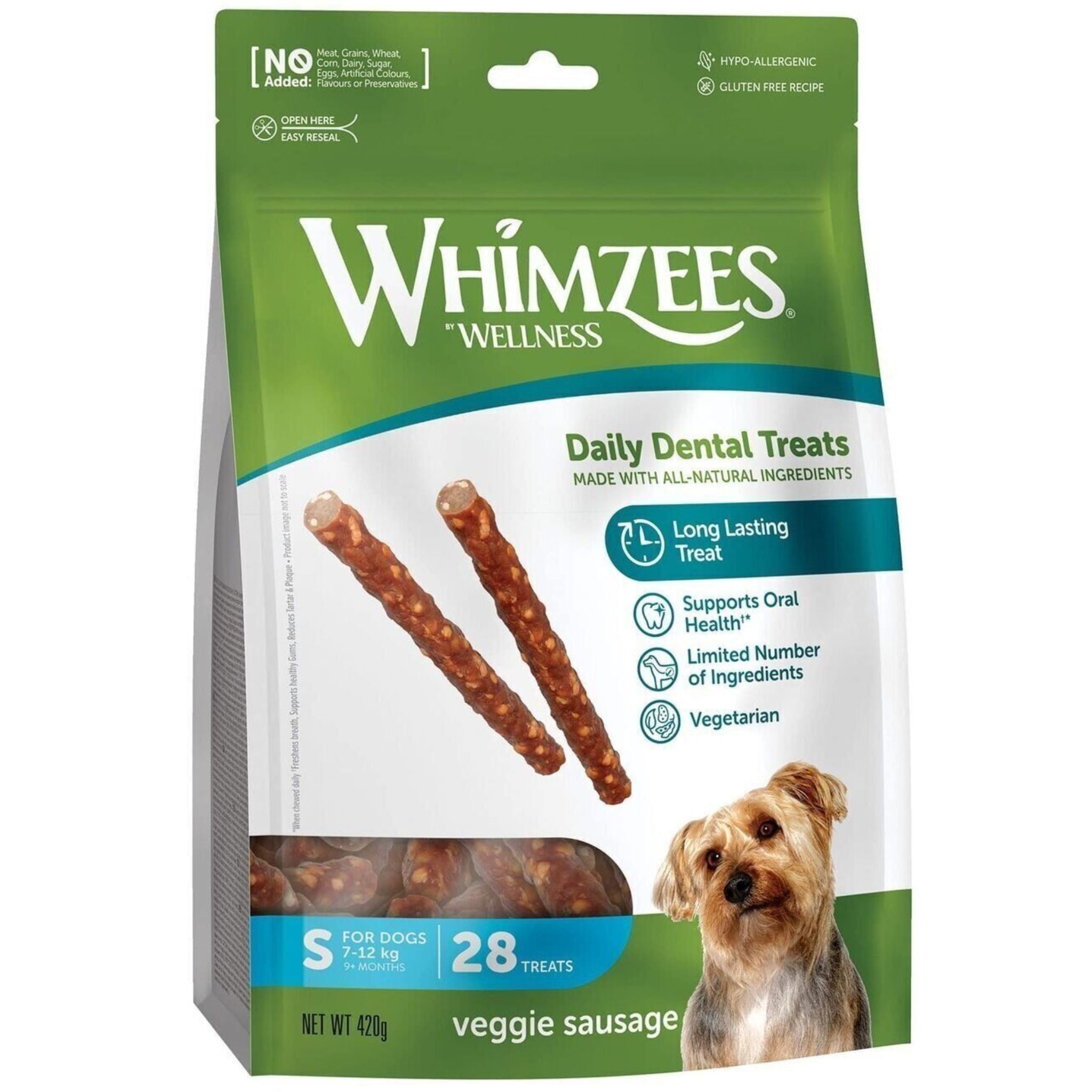 Whimzees Dental Dog Treats Veggie Sausage - Small 28 | PeekAPaw Pet Supplies