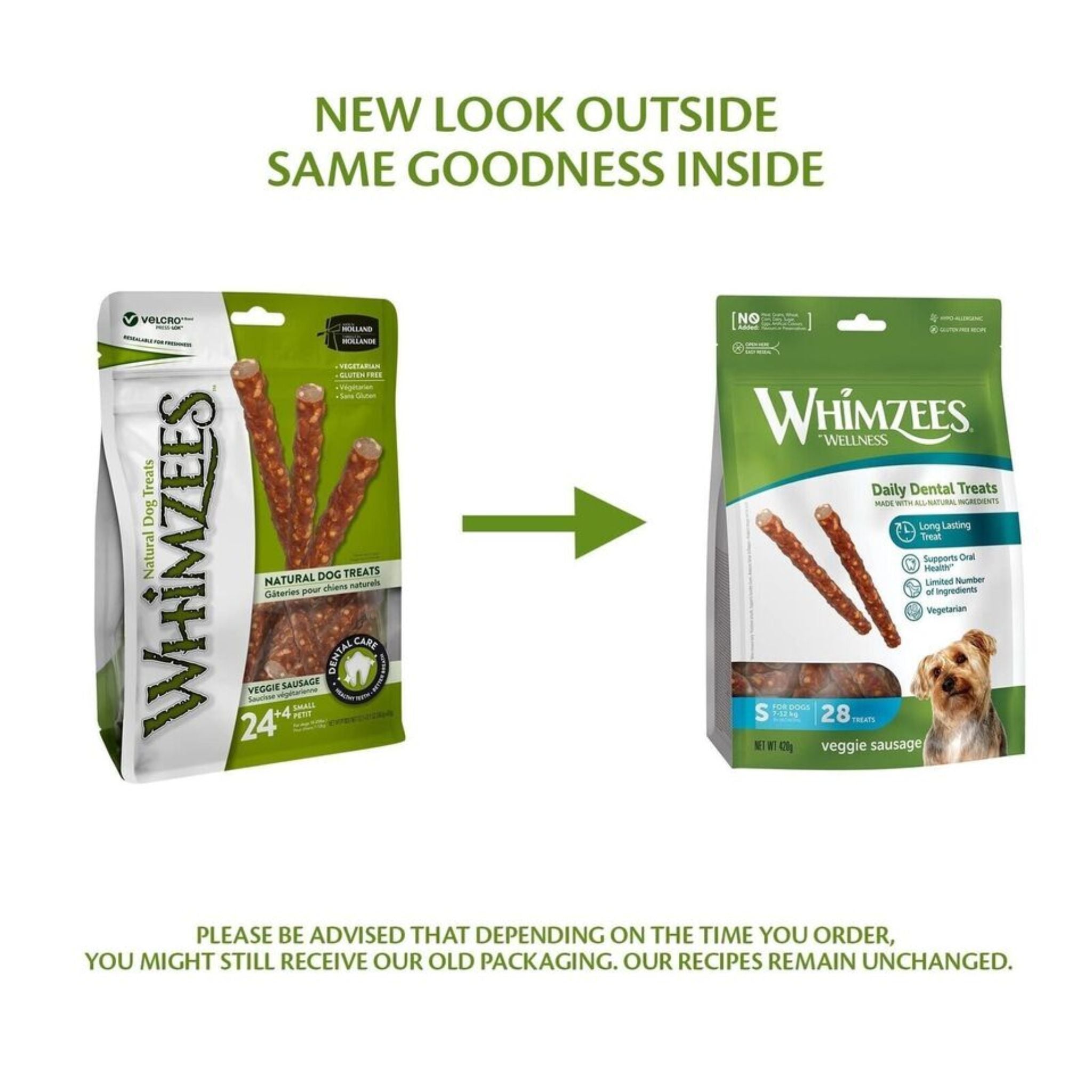 Whimzees Dental Dog Treats Veggie Sausage - Small 28 | PeekAPaw Pet Supplies
