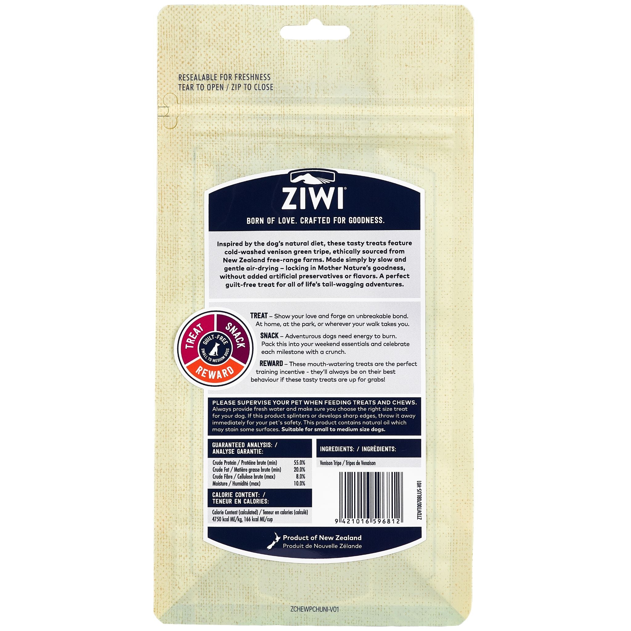 ZIWI Dog Treats Venison Green Tripe - 70g | PeekAPaw Pet Supplies