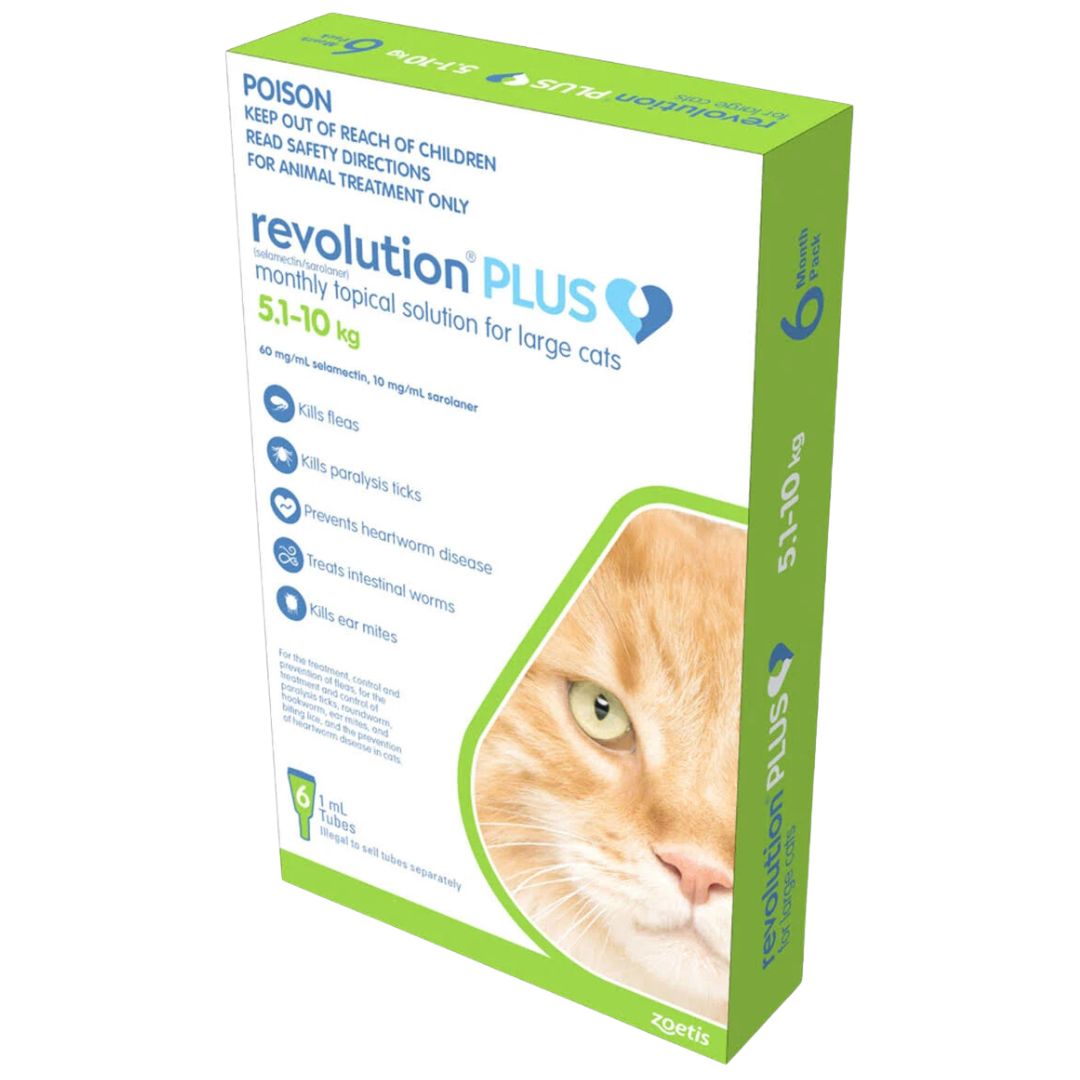 Revolution Plus for Cats - Large Cats (5.1-10kg) 6 Pack | PeekAPaw Pet Supplies