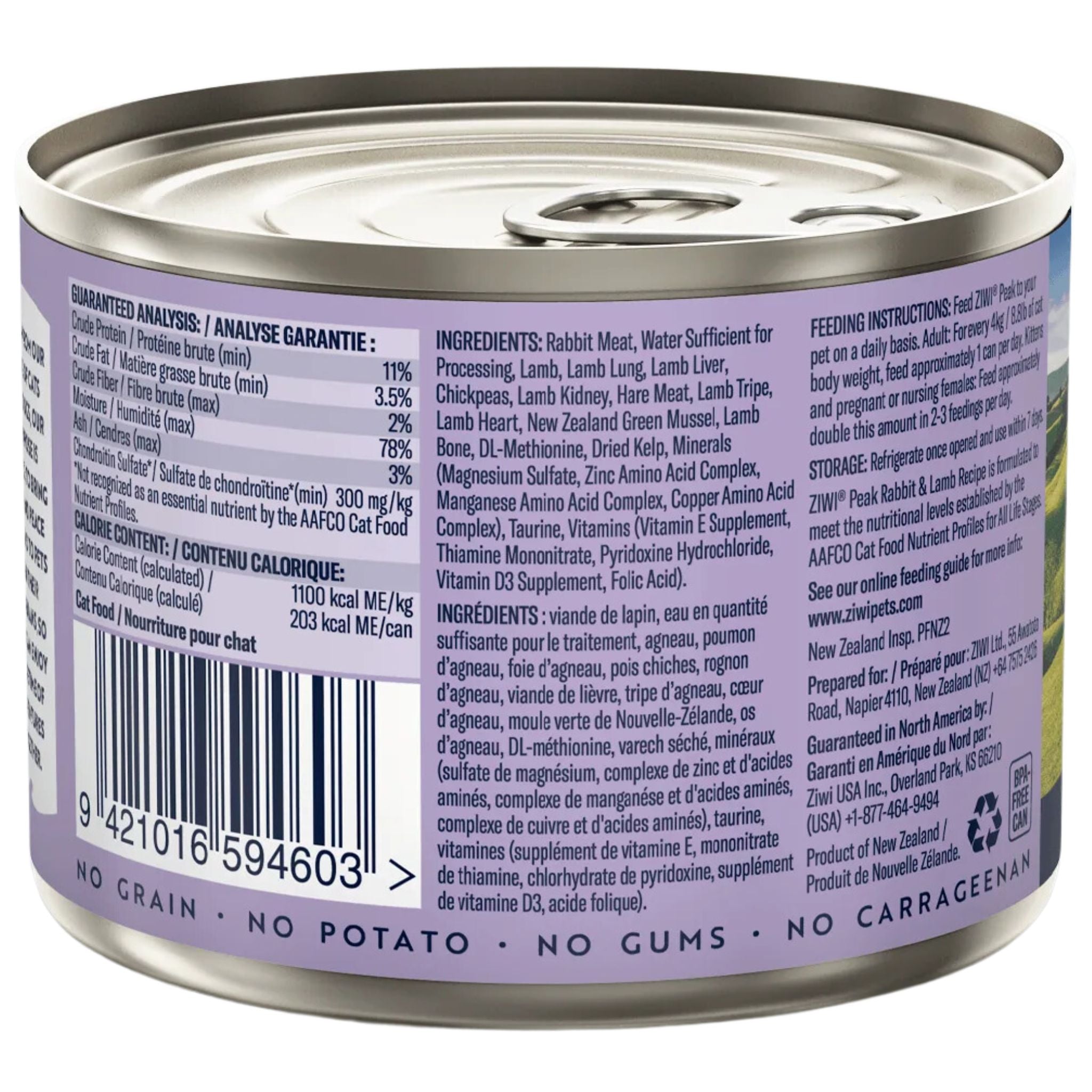 ZIWI Peak Cat Food Cans Rabbit & Lamb 185g | PeekAPaw Pet Supplies