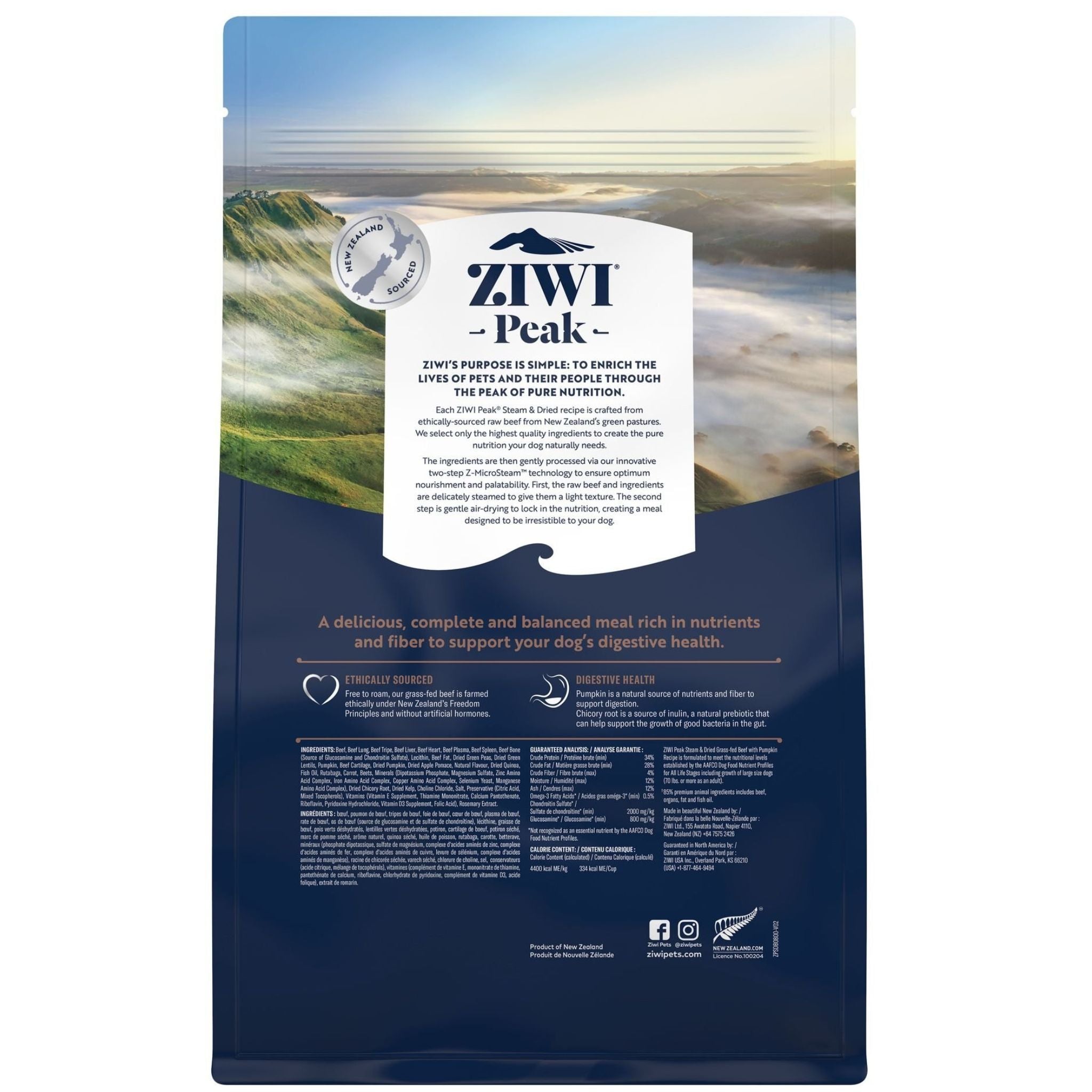 Ziwi Peak Steam and Dried Dog Food Grass-Fed Beef with Pumpkin