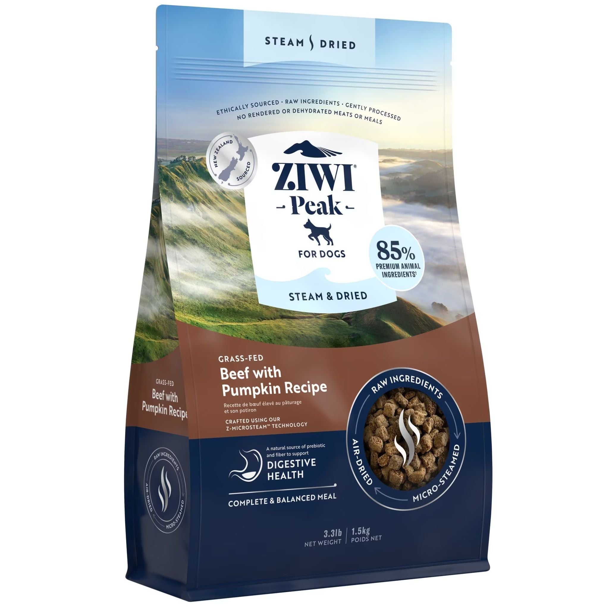 Ziwi Peak Steam and Dried Dog Food Grass-Fed Beef with Pumpkin