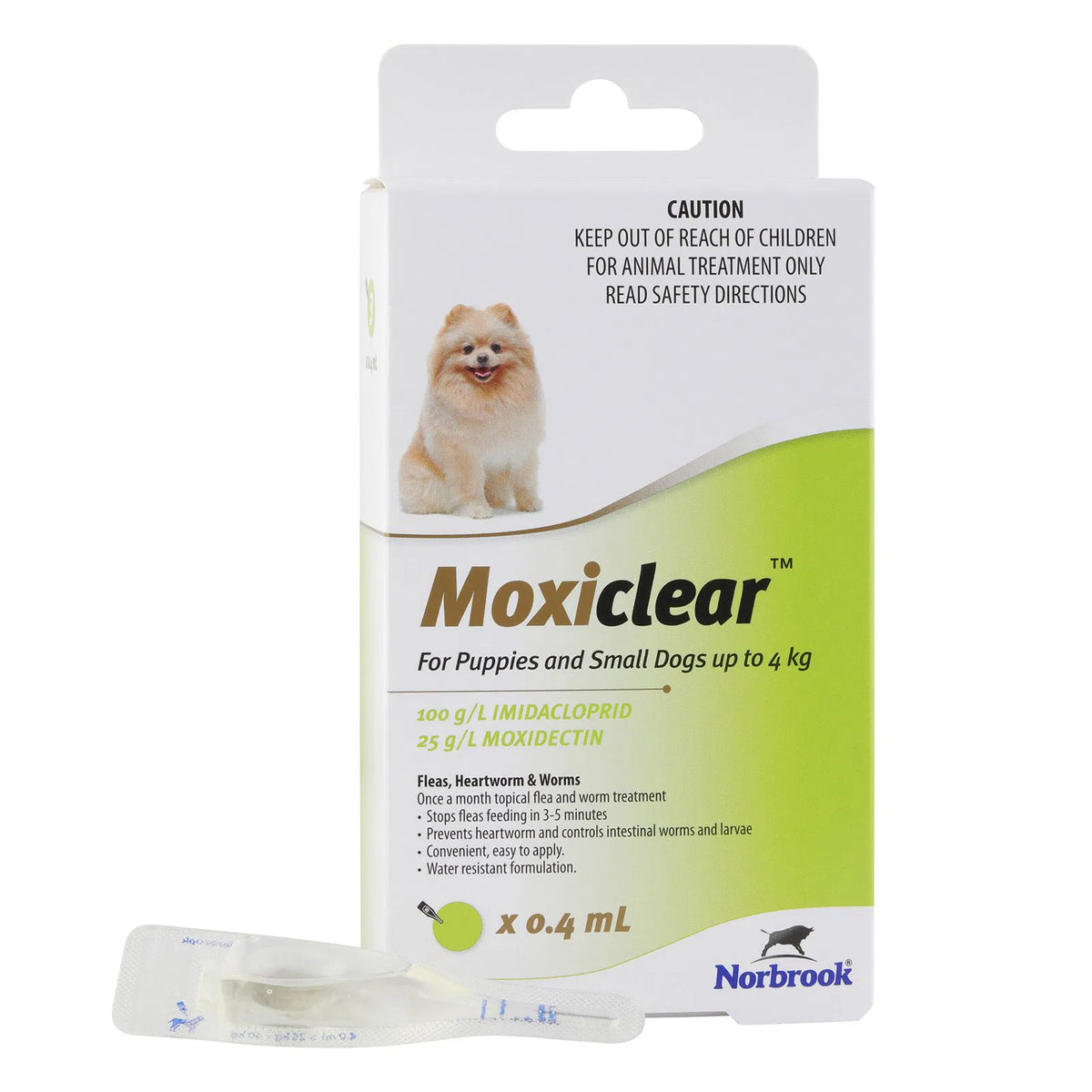 Moxiclear Spot-On for Puppies and Small Dogs up to 4kg, green 3 pack carton