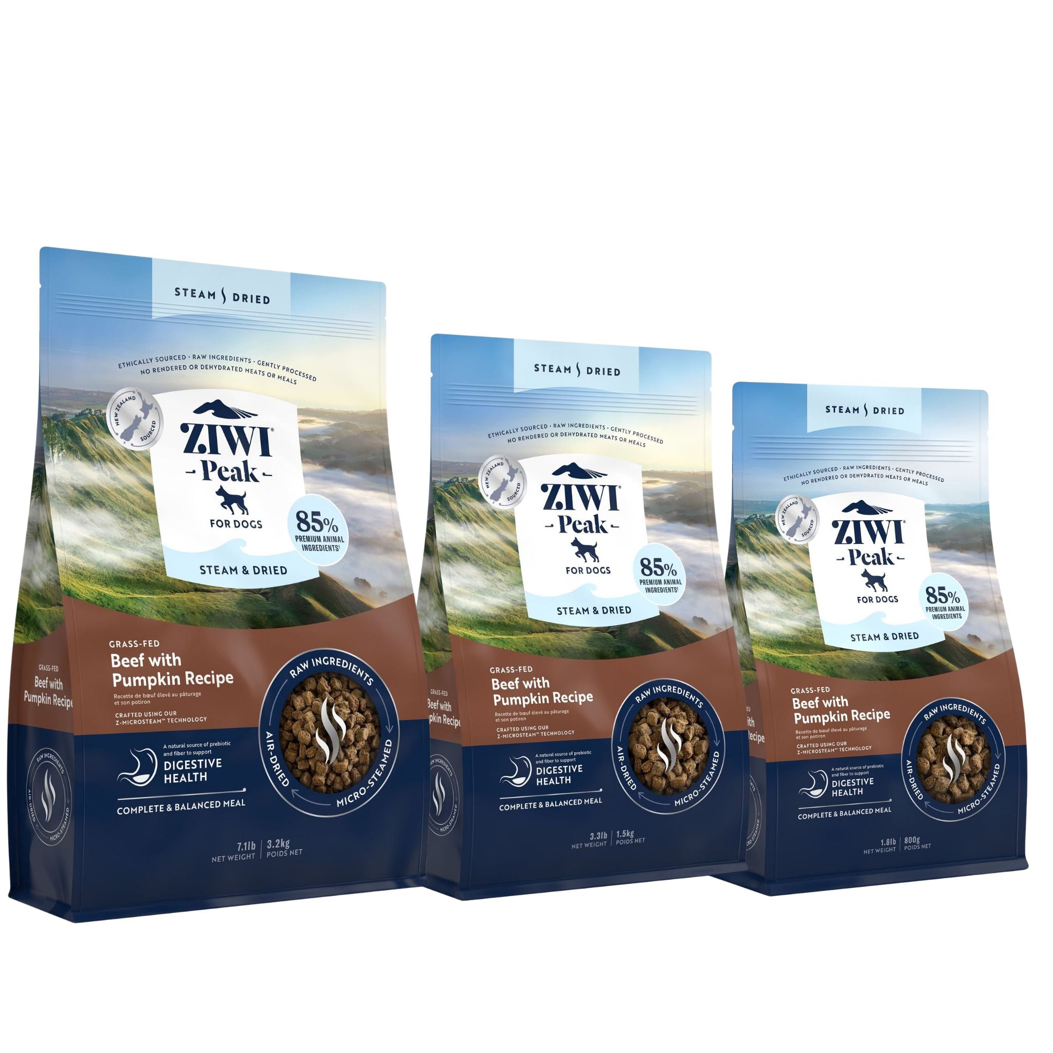 Ziwi Peak Steam and Dried Dog Food Grass-Fed Beef with Pumpkin