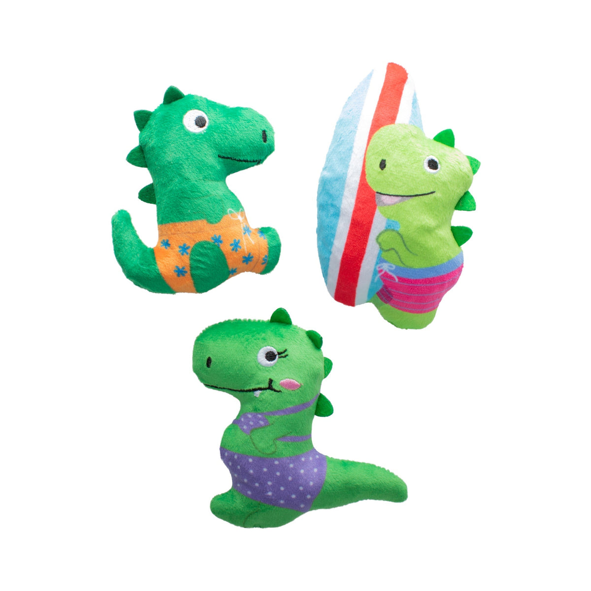 Fringe Studio Plush Dog Toy Set - Swimming Dinosaurs — front view