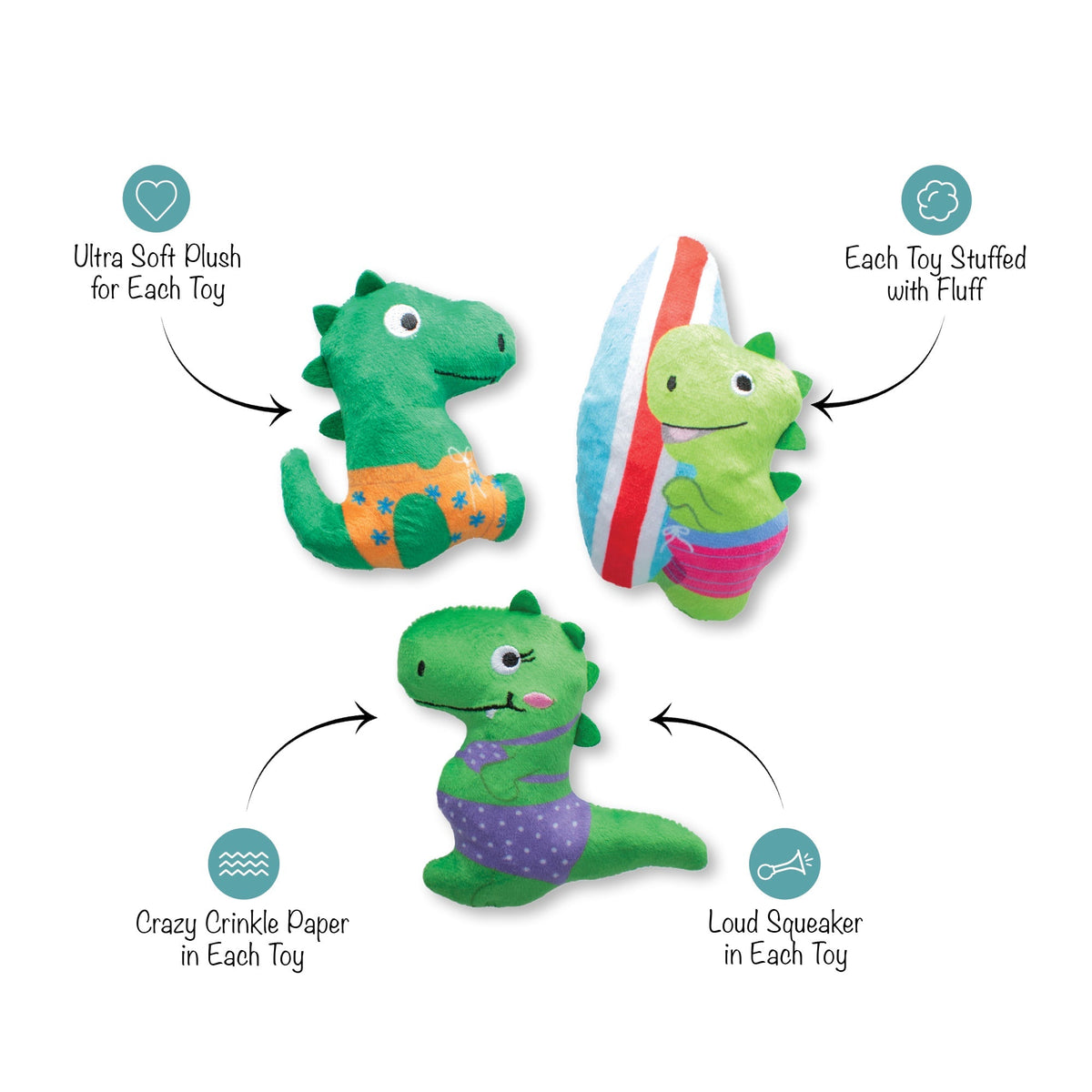 Fringe Studio Plush Dog Toy Set - Swimming Dinosaurs — alternate view