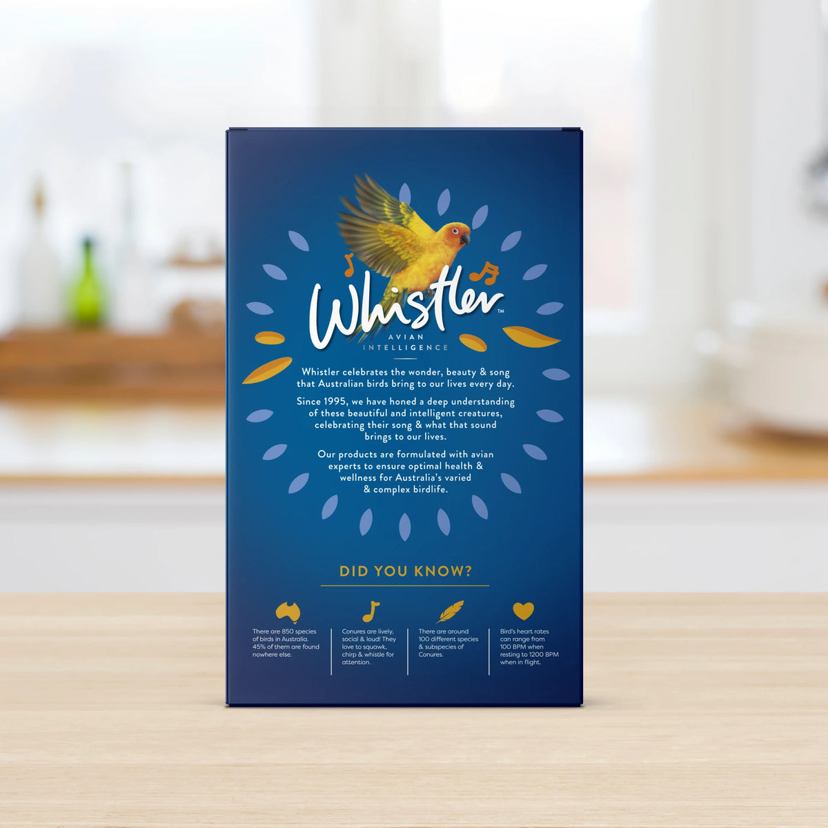 Whistler Small Parrot Gourmet Blend 1.2kg - back of carton showing ingredients and feeding guide