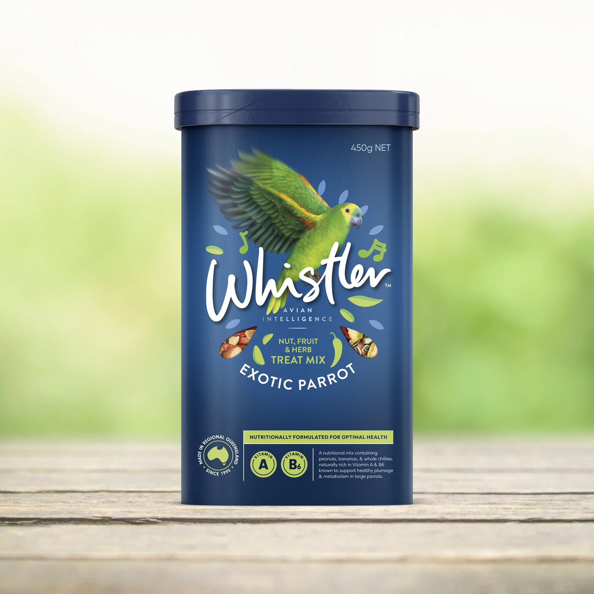 Whistler Exotic Large Parrot Treat Mix 450g tub - front of pack