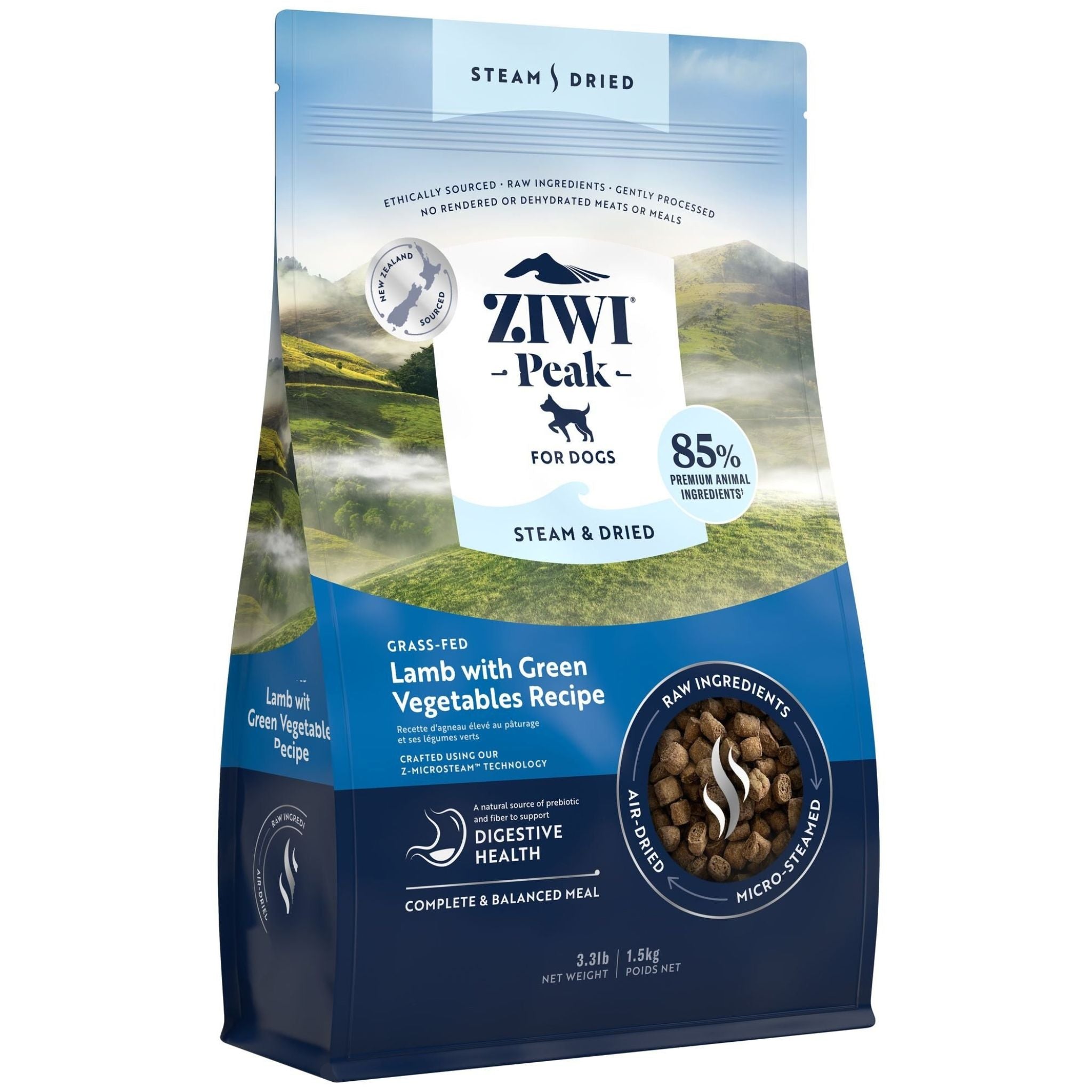 Ziwi Peak Steam and Dried Dog Food Grass-Fed Lamb with Green Vegetables